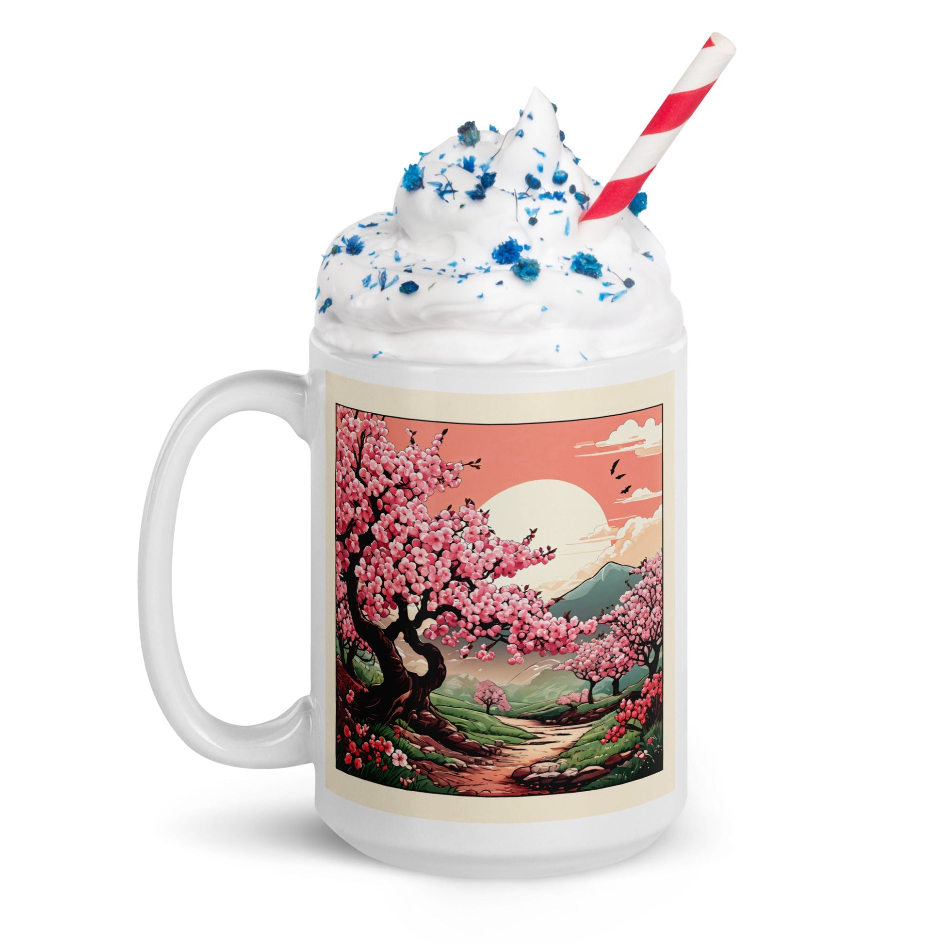 Cherry Blossom Trail White Glossy Mug (11 oz, 15 oz, 20 oz) - Mugs - Discovery Co.