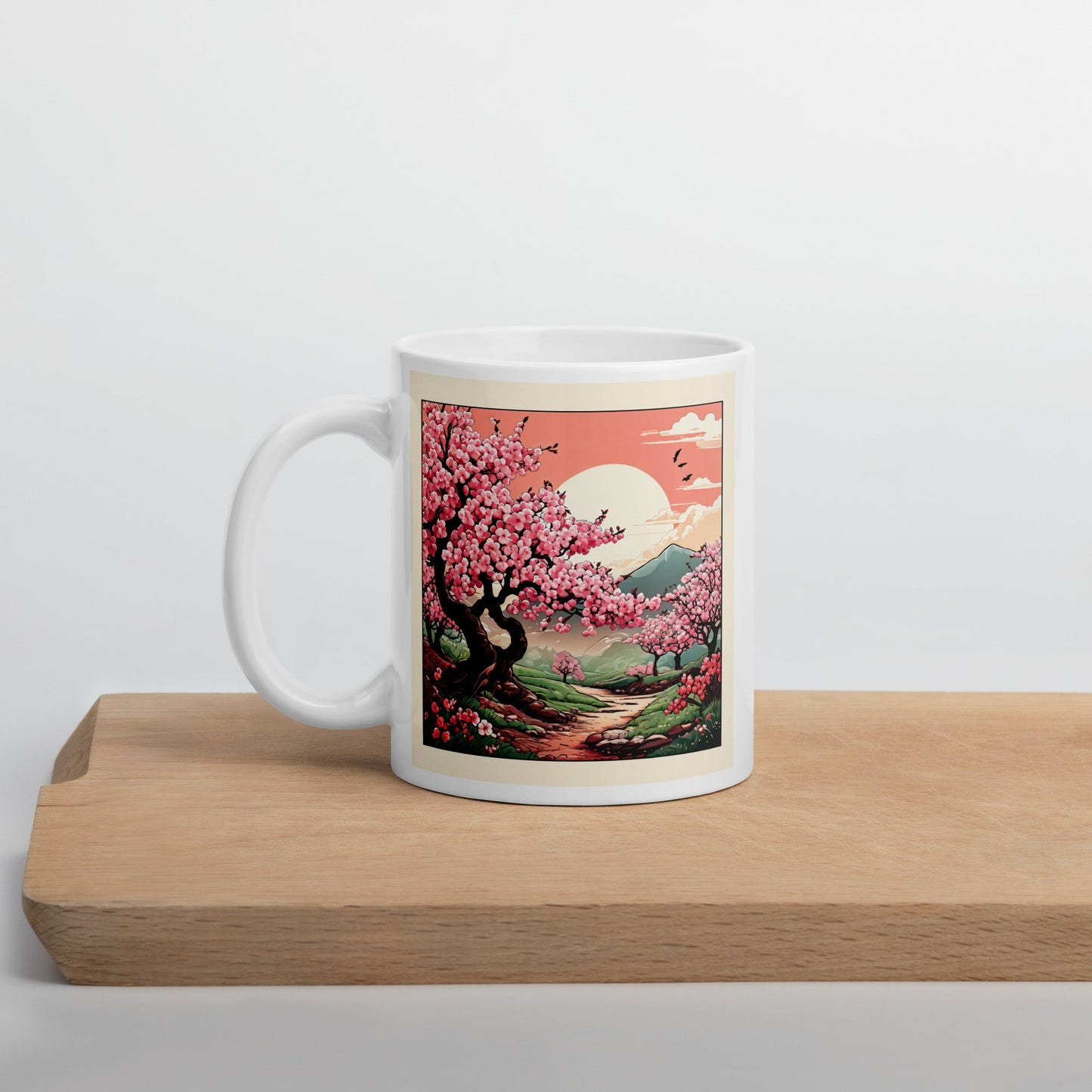 Cherry Blossom Trail White Glossy Mug (11 oz, 15 oz, 20 oz) - Mugs - Discovery Co.