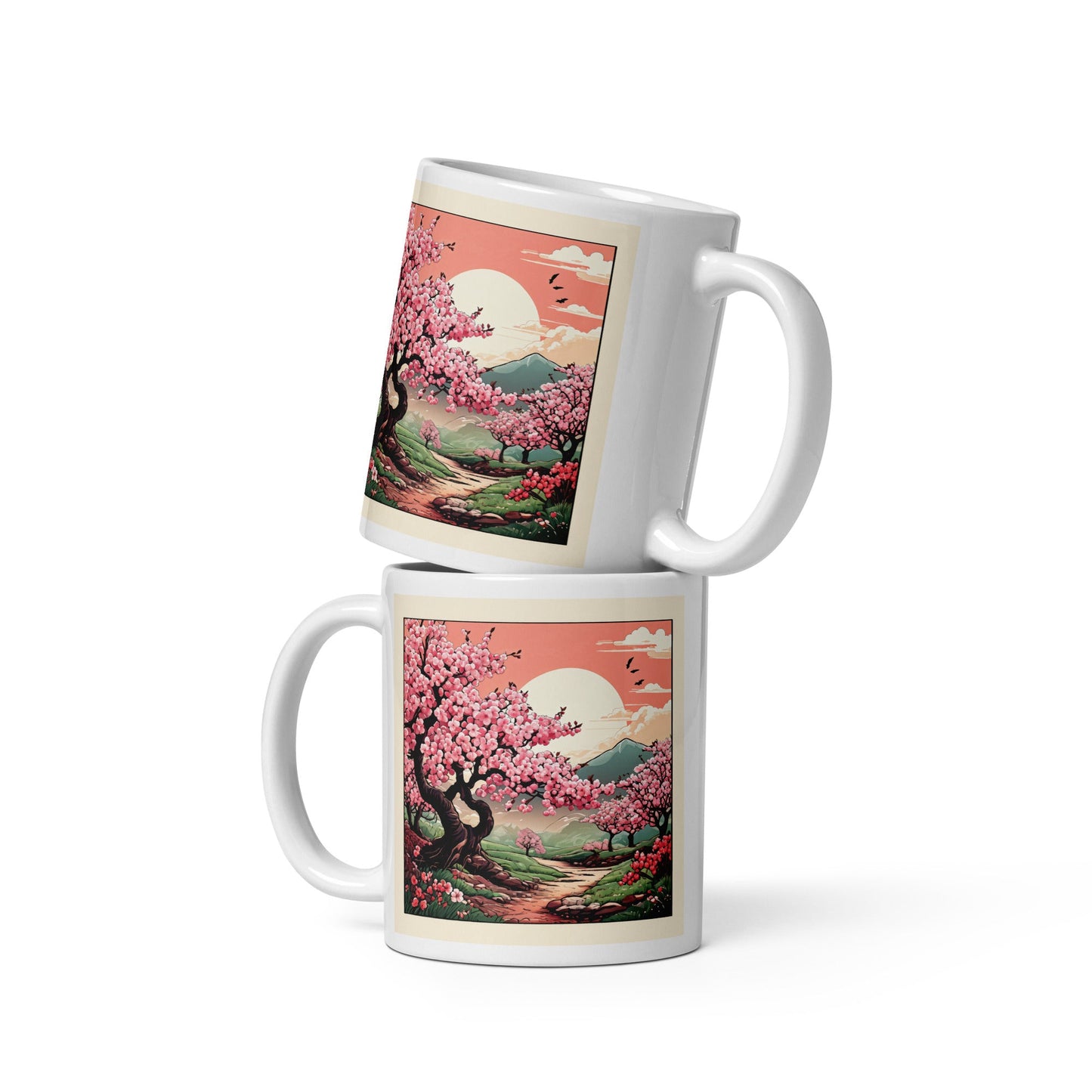 Cherry Blossom Trail White Glossy Mug (11 oz, 15 oz, 20 oz) - Mugs - Discovery Co.