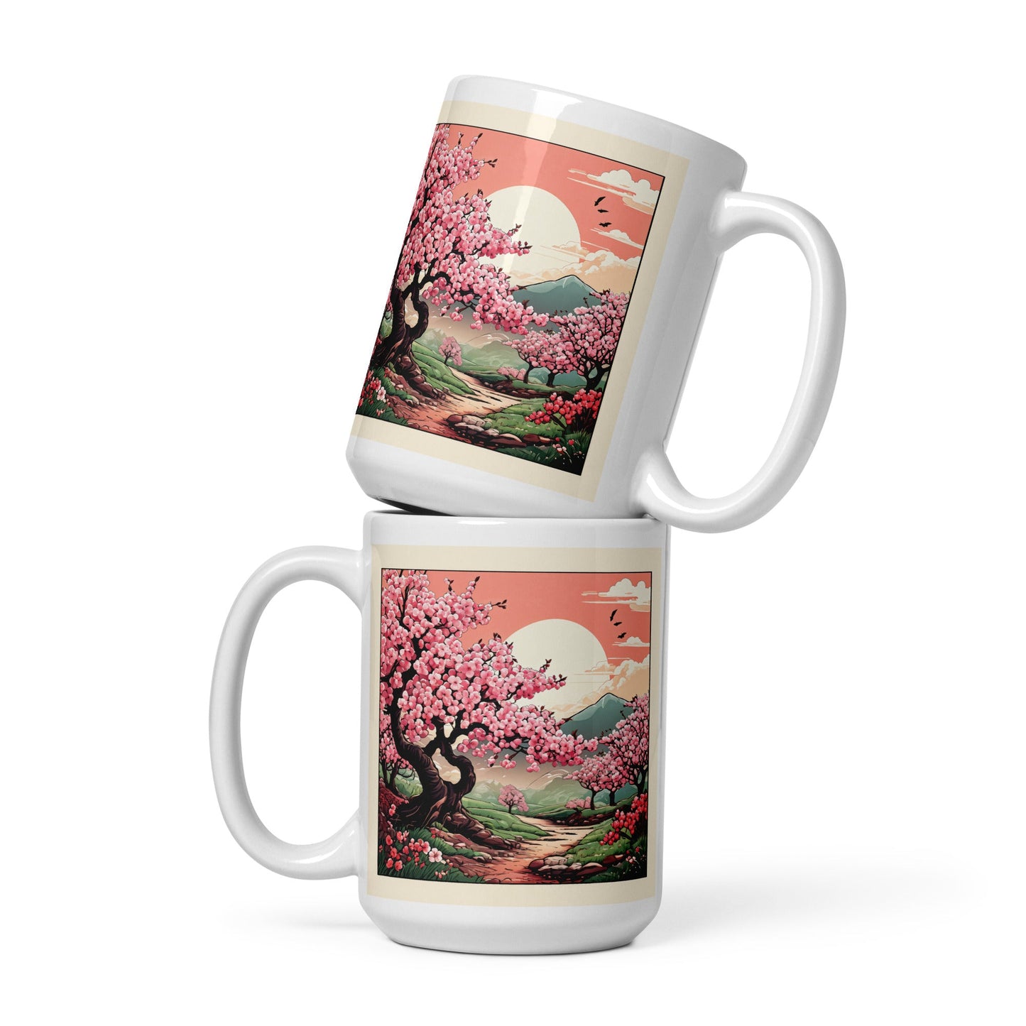 Cherry Blossom Trail White Glossy Mug (11 oz, 15 oz, 20 oz) - Mugs - Discovery Co.