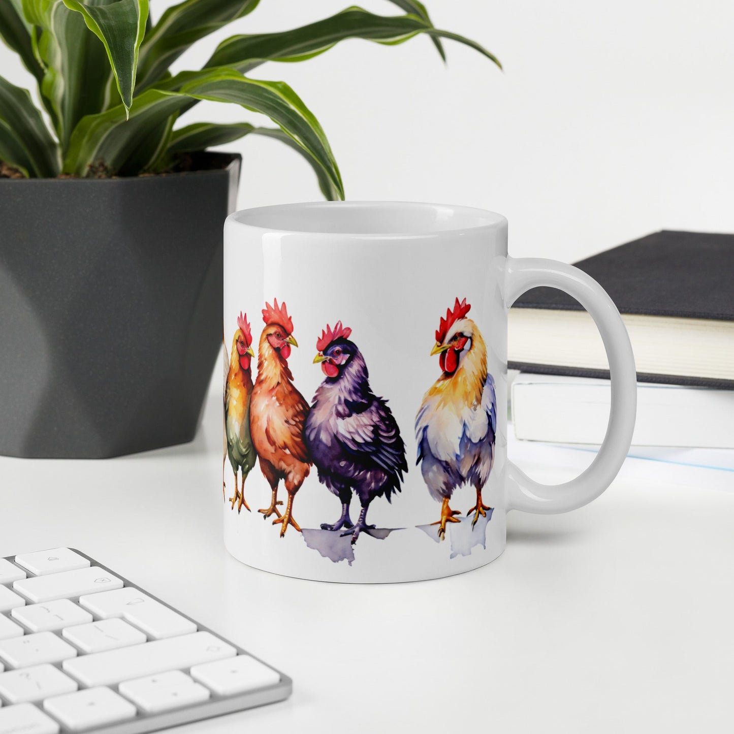 Chicken Watercolor Art White Glossy Mug (11 oz, 15 oz) - Mugs - Discovery Co.