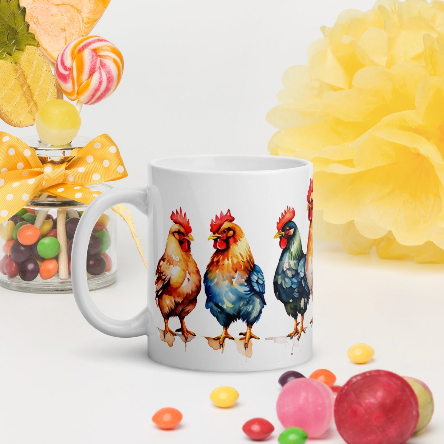 Chicken Watercolor Art White Glossy Mug (11 oz, 15 oz) - Mugs - Discovery Co.