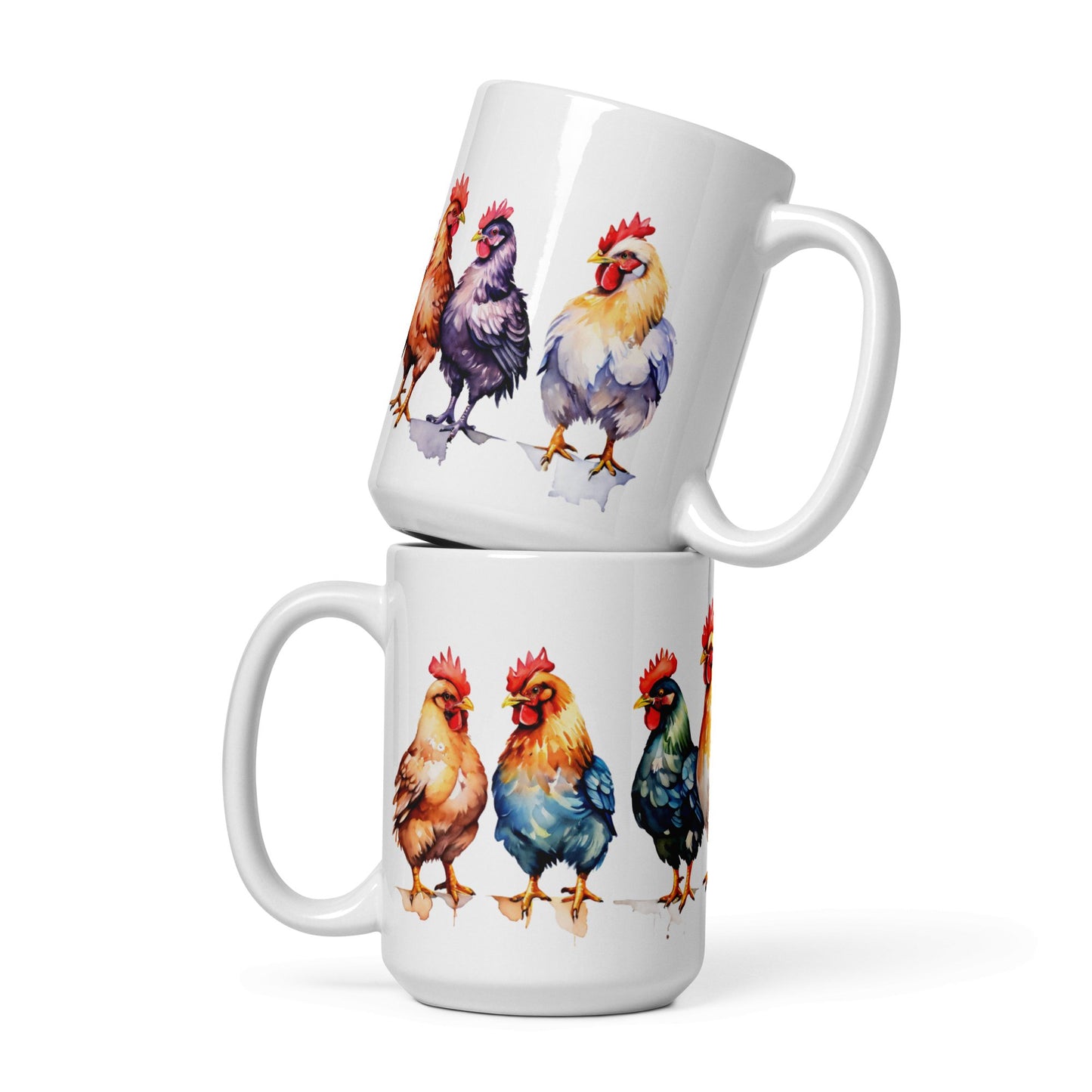 Chicken Watercolor Art White Glossy Mug (11 oz, 15 oz) - Mugs - Discovery Co.