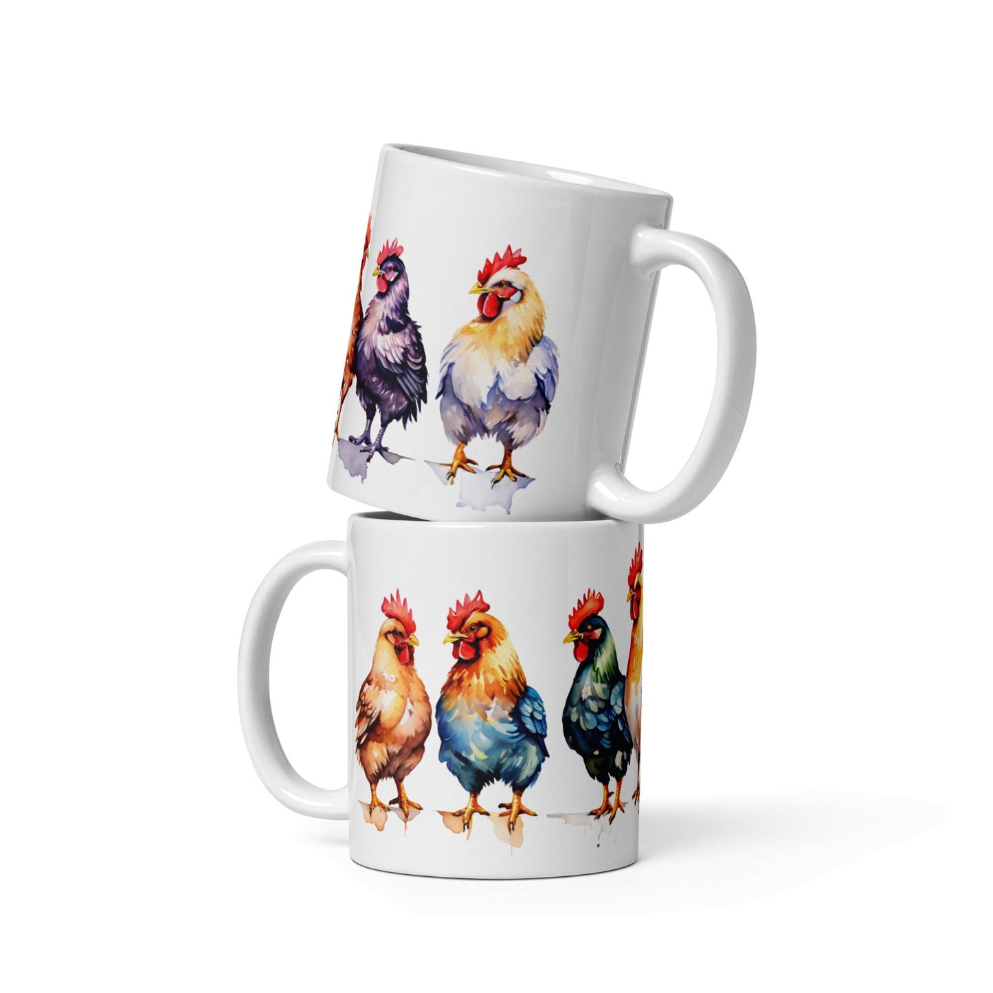 Chicken Watercolor Art White Glossy Mug (11 oz, 15 oz) - Mugs - Discovery Co.