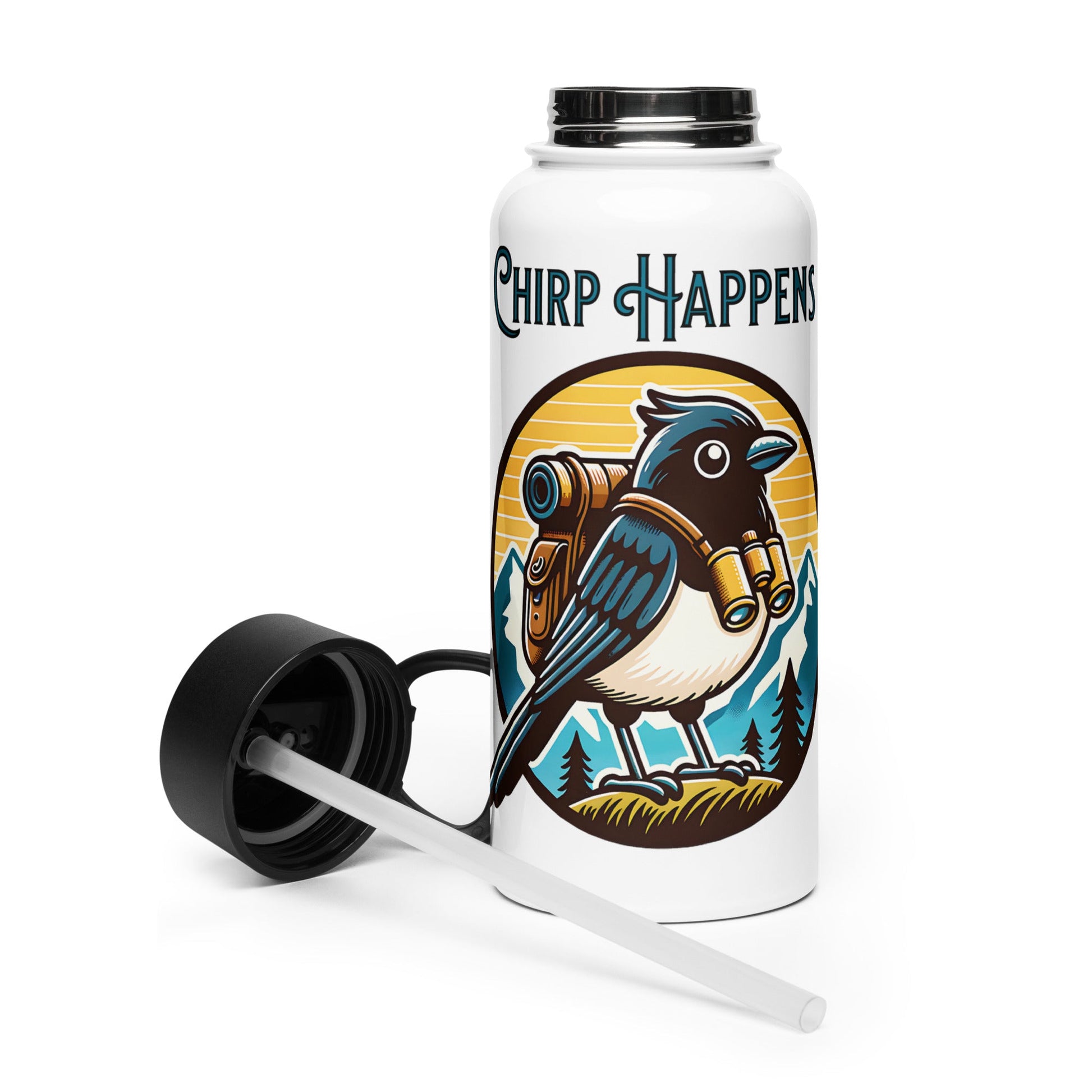 Chirp Happens Stainless Steel Water Bottle With Straw Lid - Stainless Steel Water Bottle With Straw Lid - Discovery Co.