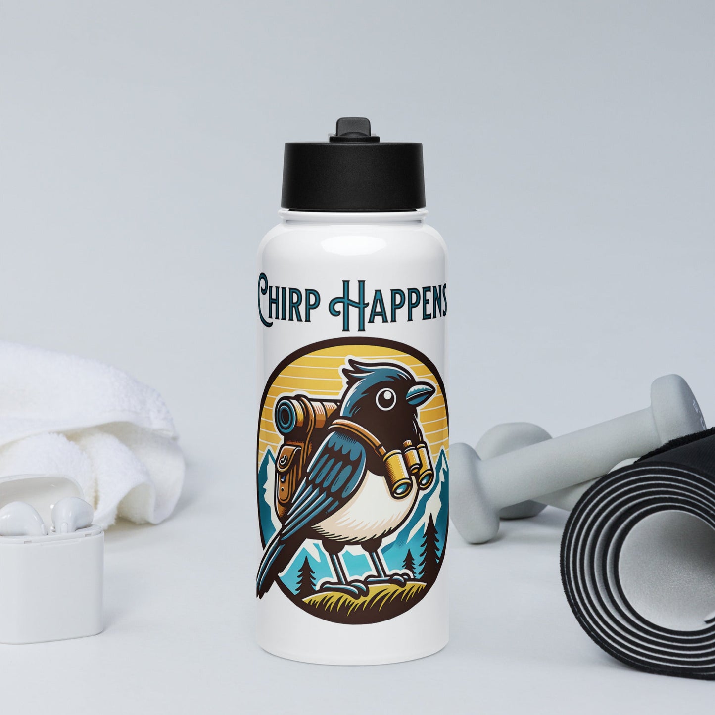 Chirp Happens Stainless Steel Water Bottle With Straw Lid - Stainless Steel Water Bottle With Straw Lid - Discovery Co.