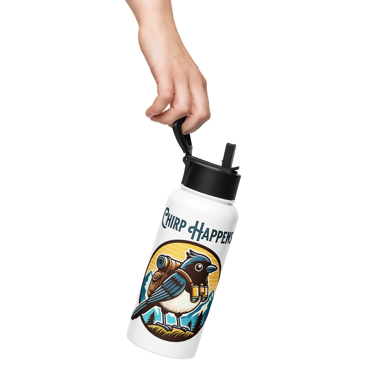 Chirp Happens Stainless Steel Water Bottle With Straw Lid - Stainless Steel Water Bottle With Straw Lid - Discovery Co.