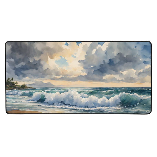 Cloudy Beach Day Watercolor Desk Mat - Mouse Pads - Discovery Co.