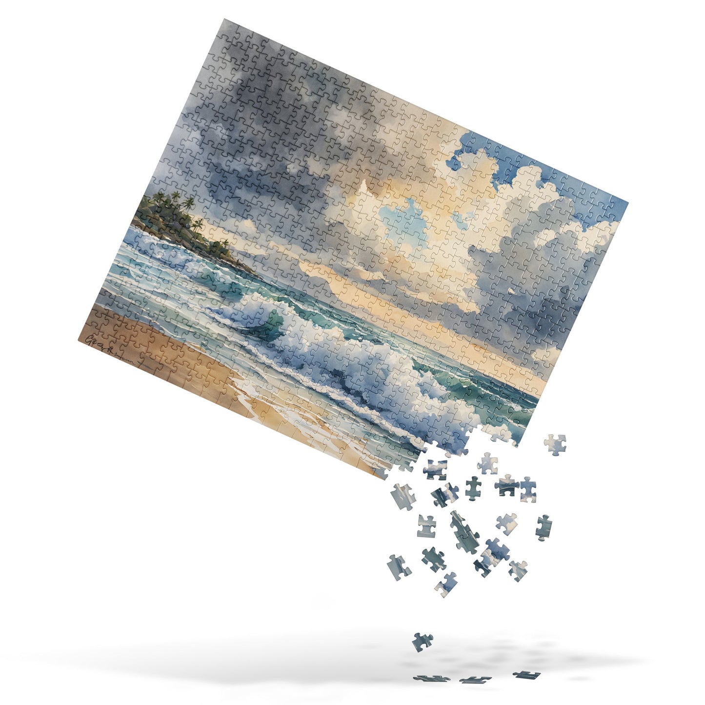 Cloudy Beach Day Watercolor Jigsaw Puzzle - Puzzle - Discovery Co.