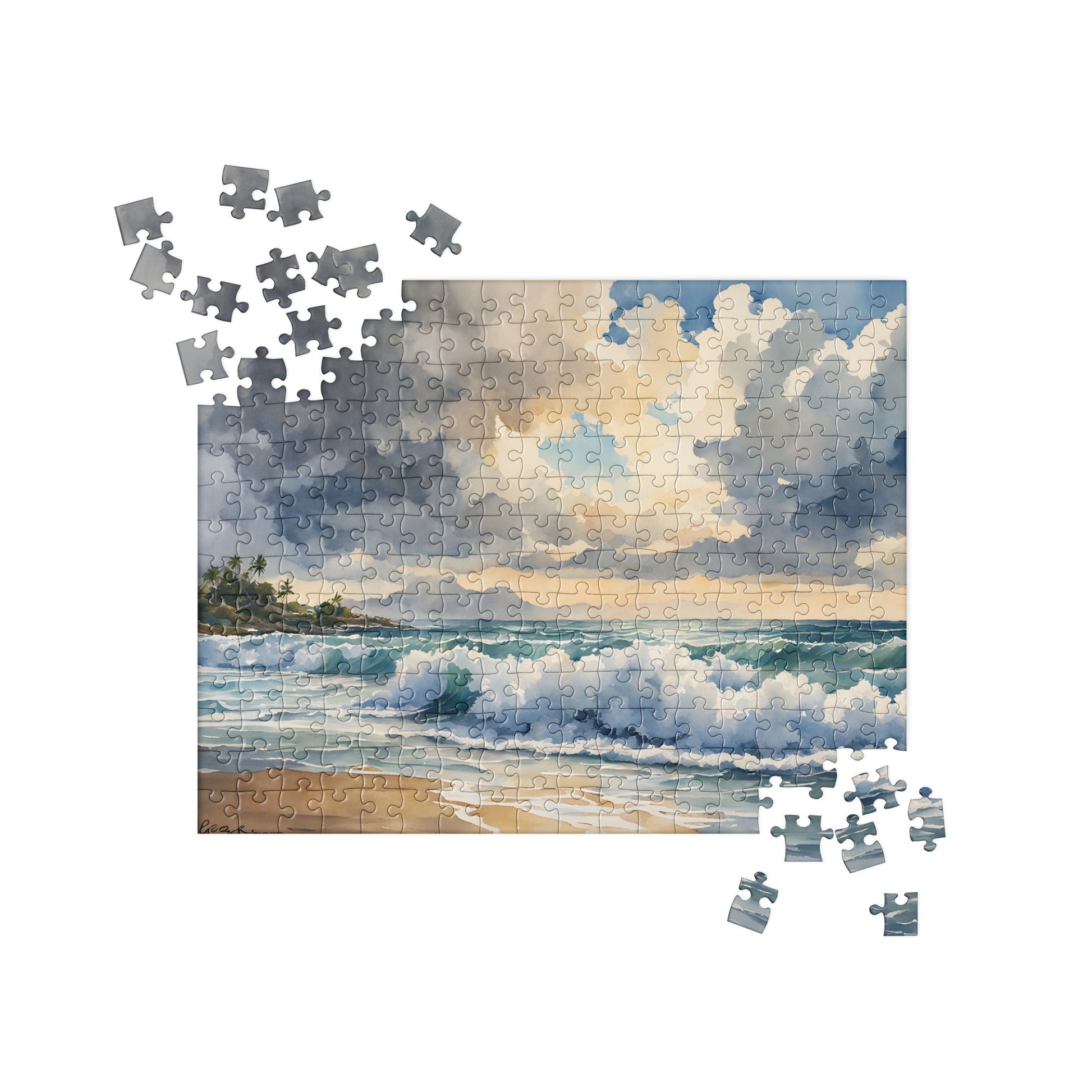 Cloudy Beach Day Watercolor Jigsaw Puzzle - Puzzle - Discovery Co.