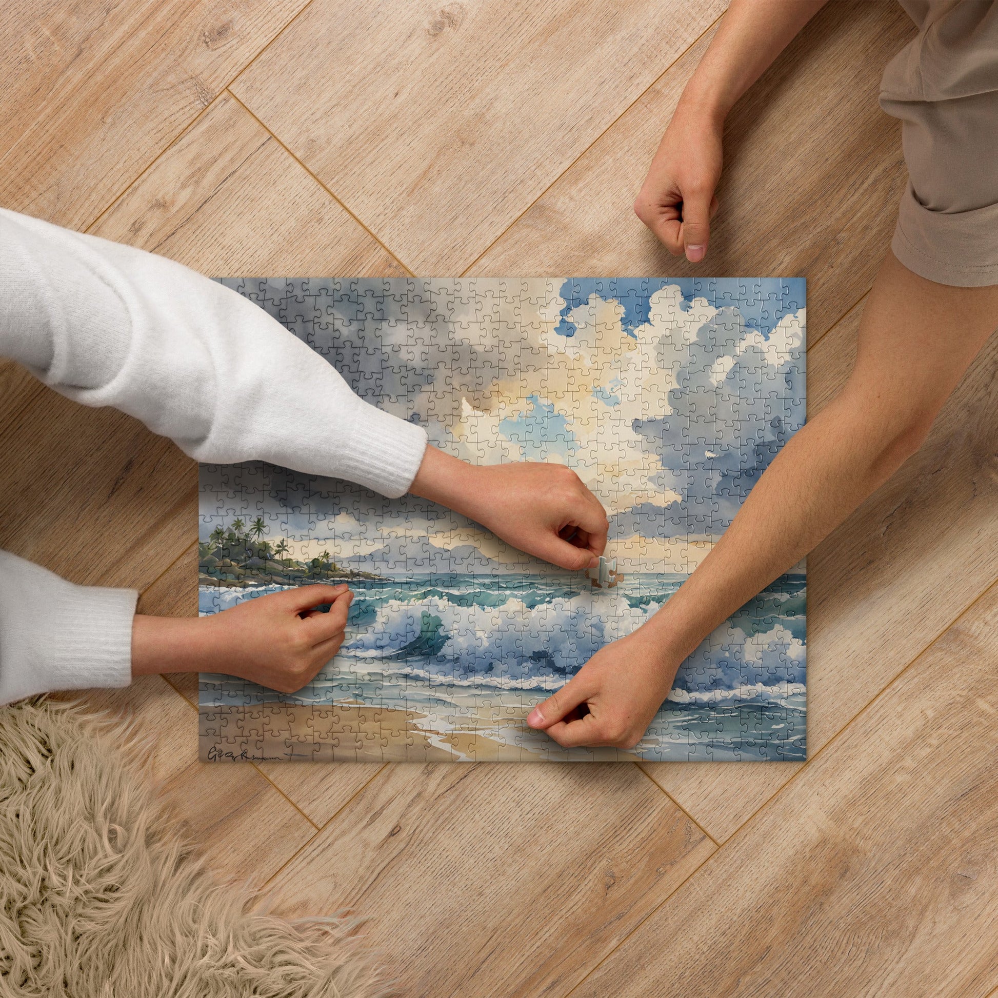 Cloudy Beach Day Watercolor Jigsaw Puzzle - Puzzle - Discovery Co.
