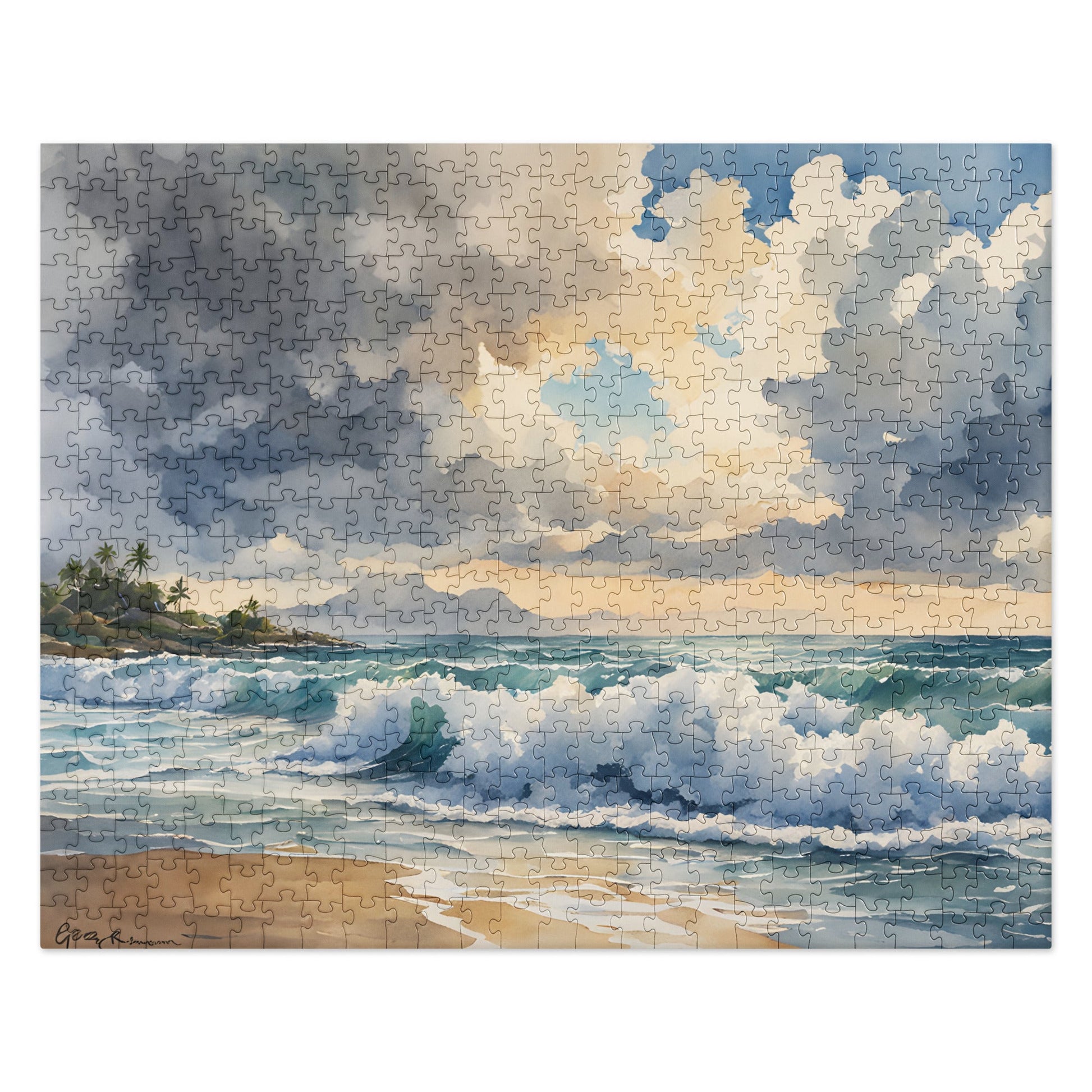 Cloudy Beach Day Watercolor Jigsaw Puzzle - Puzzle - Discovery Co.