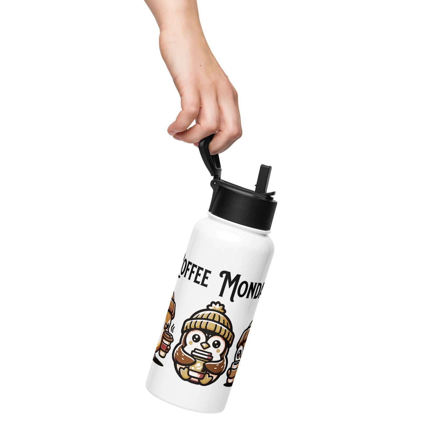 Coffee Monday (Brown) Stainless Steel Water Bottle With Straw Lid - Stainless Steel Water Bottle With Straw Lid - Discovery Co.