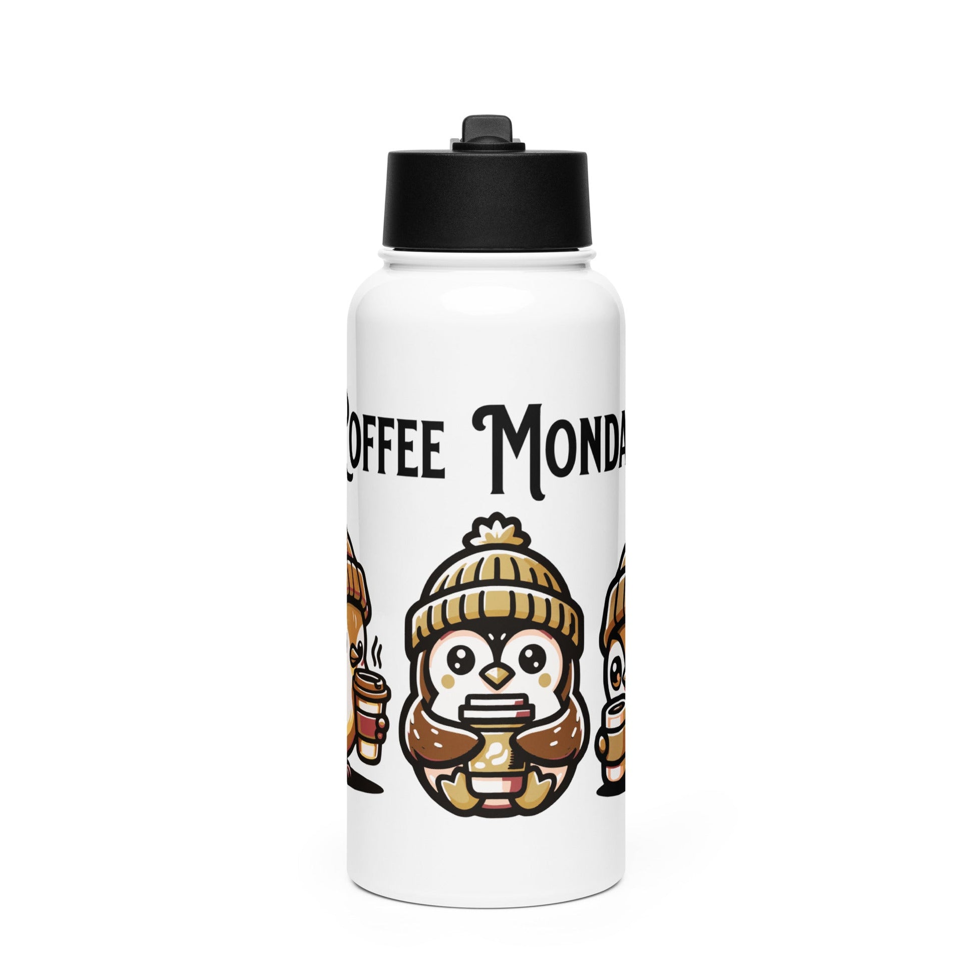 Coffee Monday (Brown) Stainless Steel Water Bottle With Straw Lid - Stainless Steel Water Bottle With Straw Lid - Discovery Co.