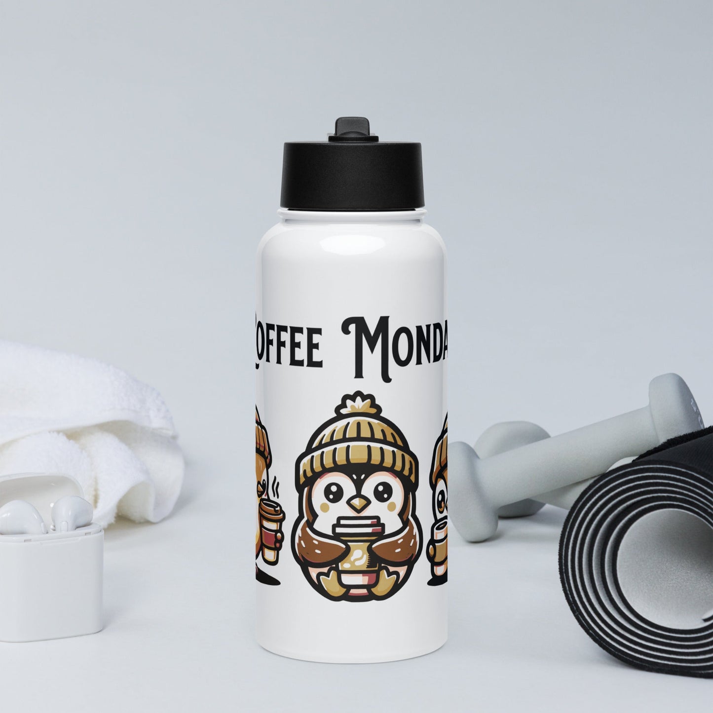 Coffee Monday (Brown) Stainless Steel Water Bottle With Straw Lid - Stainless Steel Water Bottle With Straw Lid - Discovery Co.