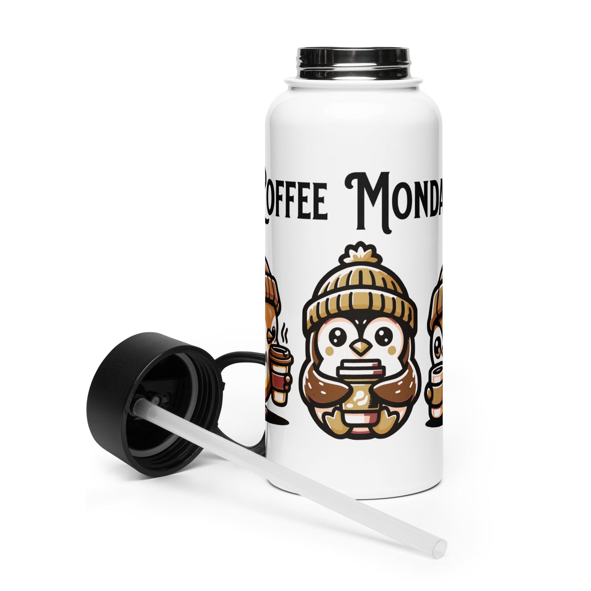 Coffee Monday (Brown) Stainless Steel Water Bottle With Straw Lid - Stainless Steel Water Bottle With Straw Lid - Discovery Co.