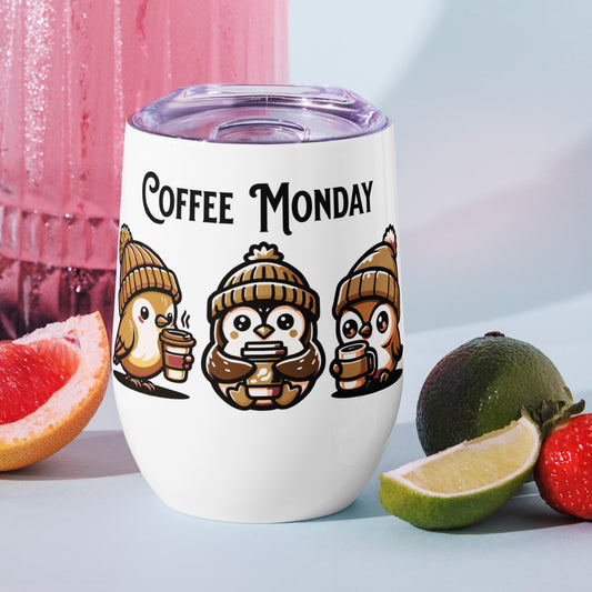 Coffee Monday (Brown) Stainless Steel Wine Tumbler - Steel Tumbler - Discovery Co.