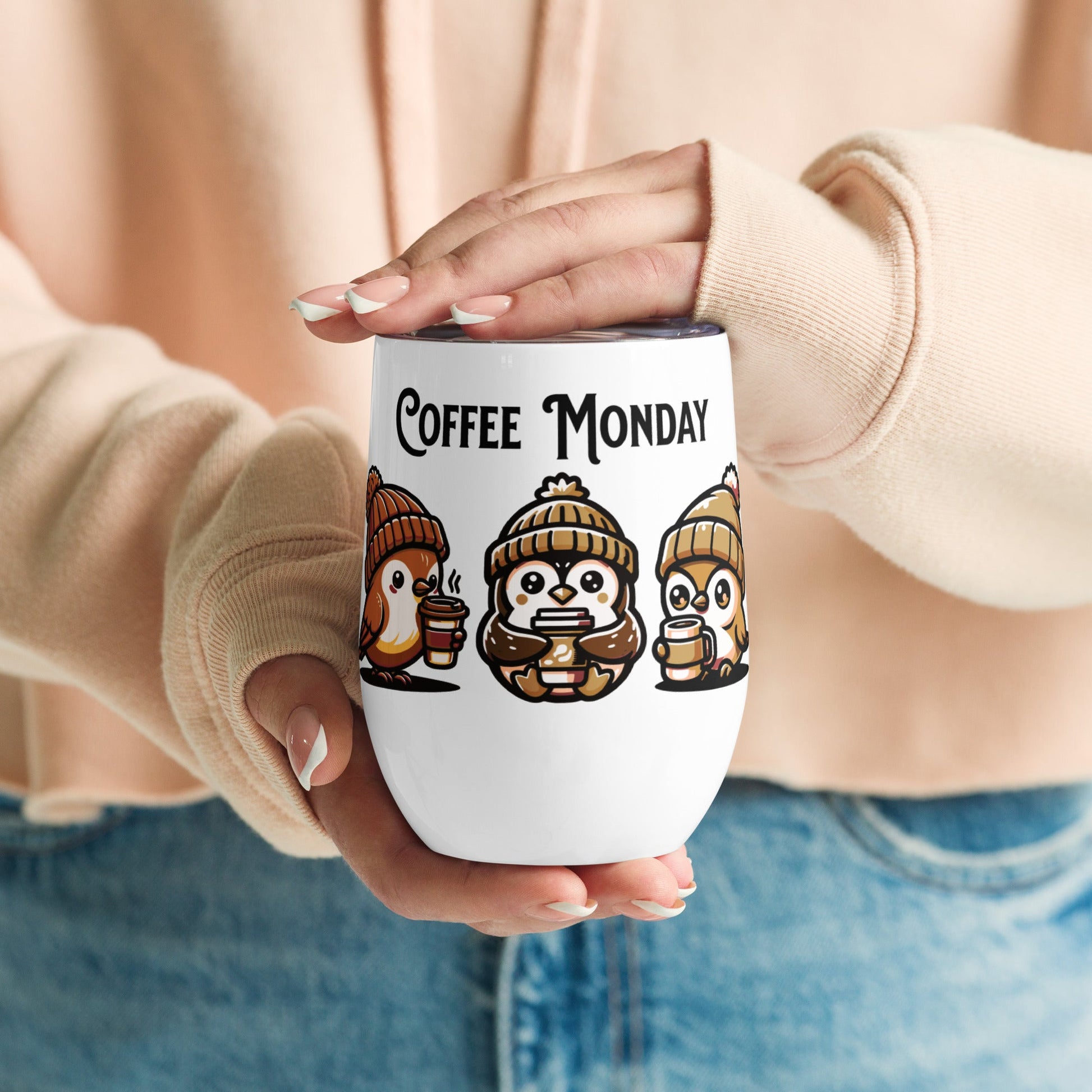 Coffee Monday (Brown) Stainless Steel Wine Tumbler - Steel Tumbler - Discovery Co.