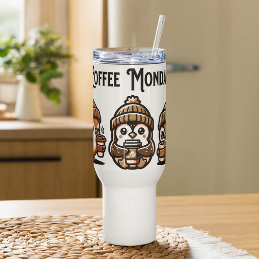Coffee Monday (Brown) Travel Mug With Handle (25 oz and 40 oz) - Travel Mug - Discovery Co.