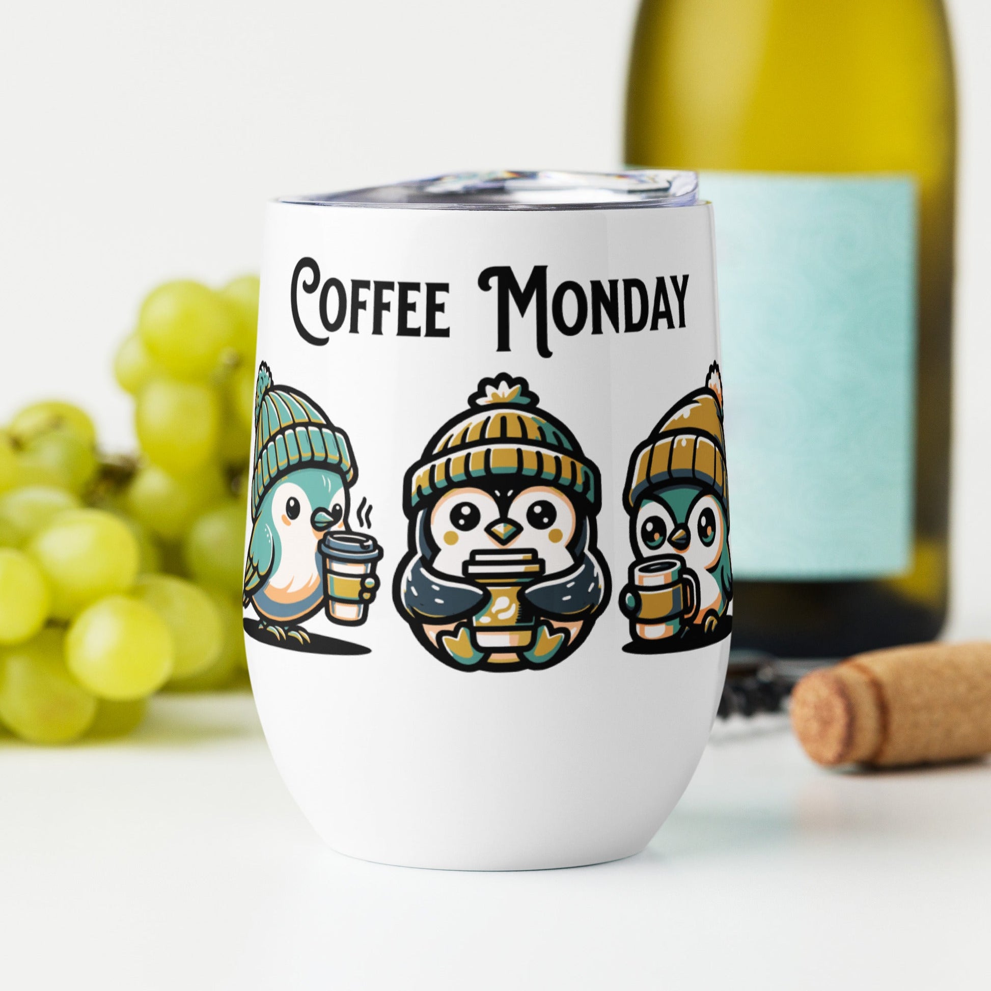 Coffee Monday (Green) Stainless Steel Wine Tumbler - Steel Tumbler - Discovery Co.