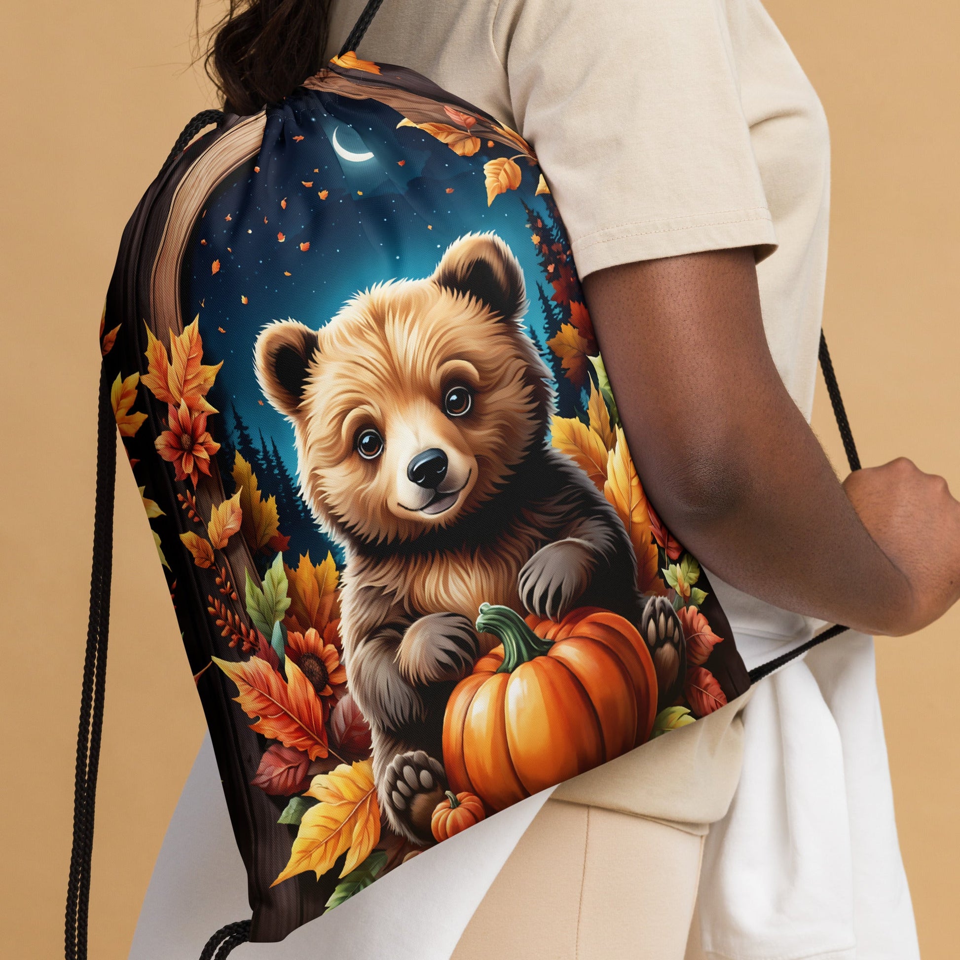 Cute Bear With Pumpkins Drawstring Bag - Drawstring Bag - Discovery Co.