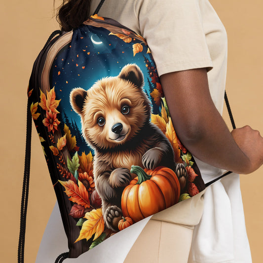 Cute Bear With Pumpkins Drawstring Bag - Drawstring Bag - Discovery Co.