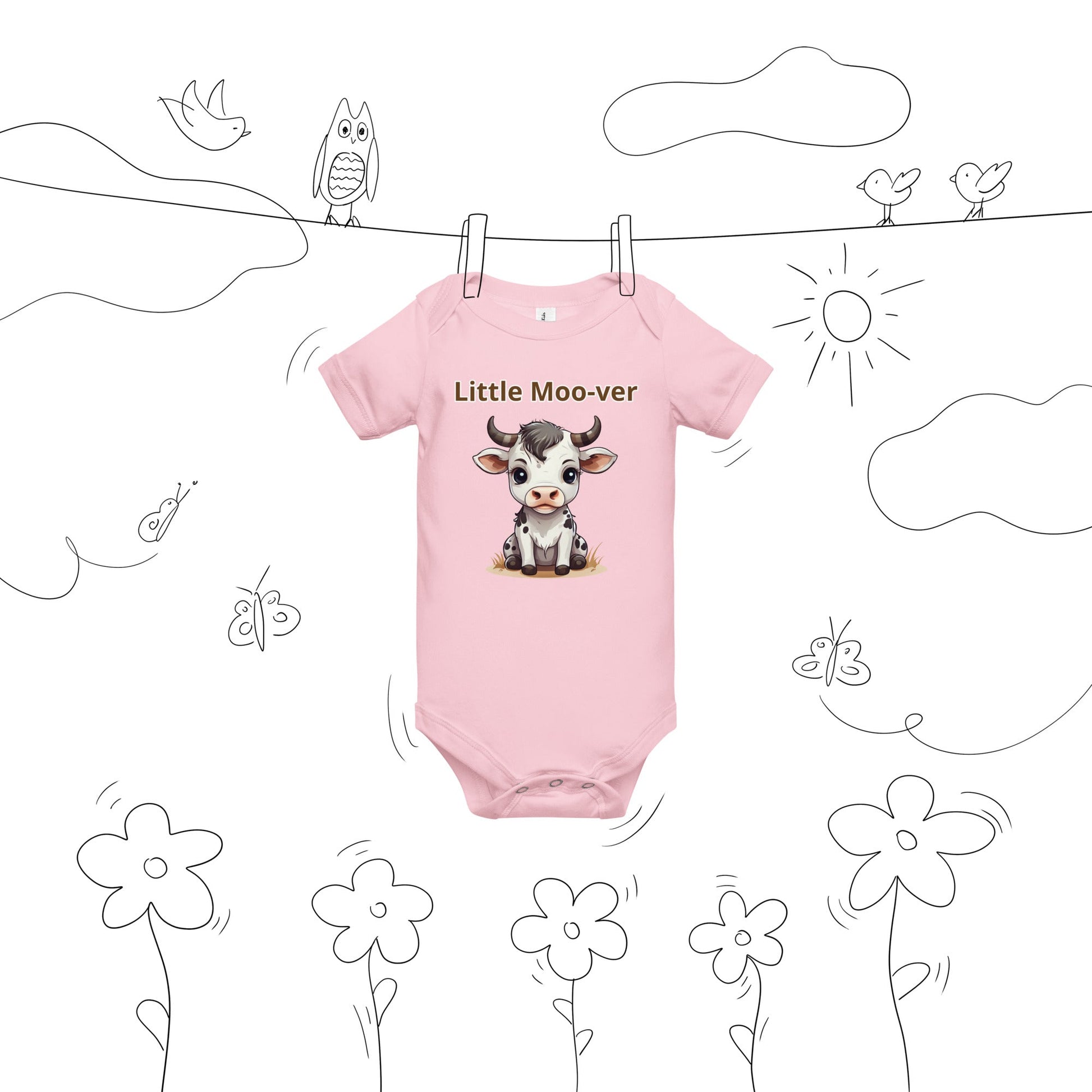 Cute Calf "Little Moo-ver" Baby Short Sleeve One Piece - Baby & Toddler Apparel - Discovery Co.