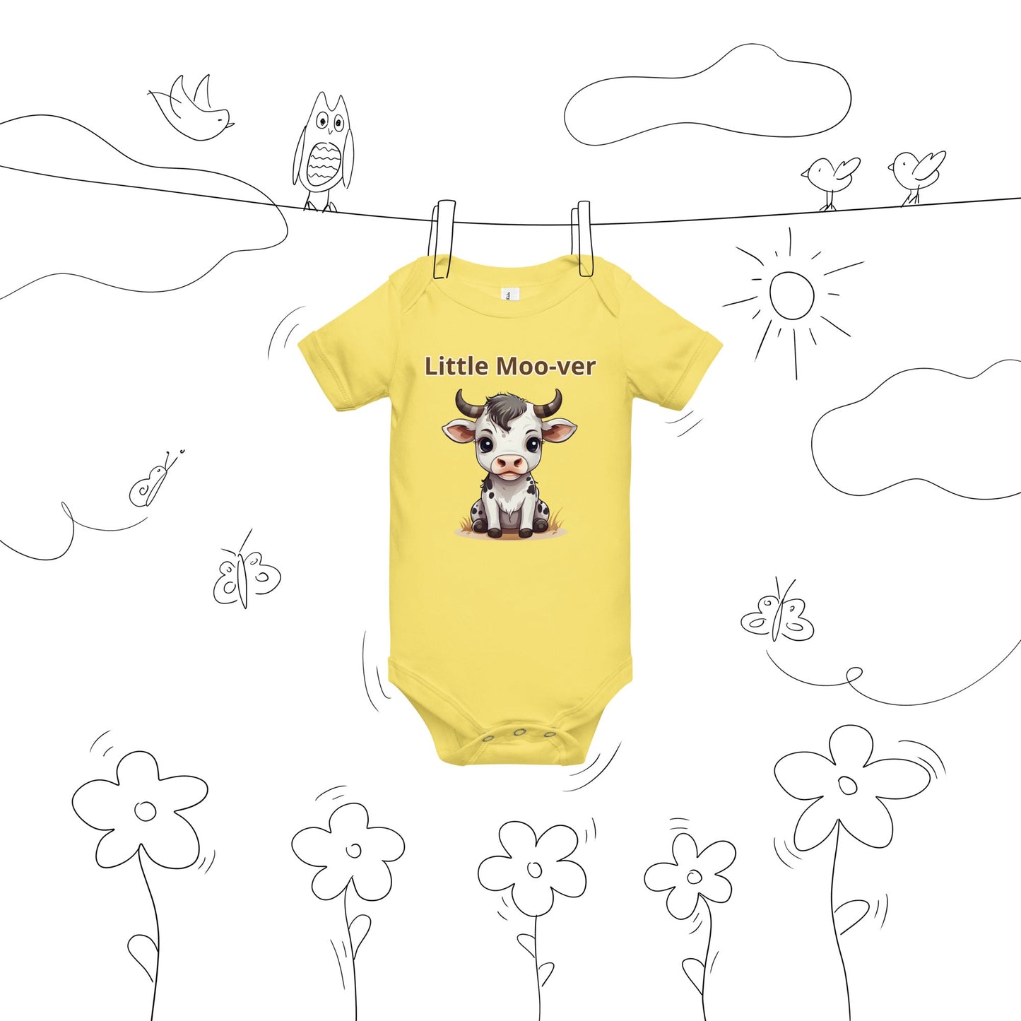 Cute Calf "Little Moo-ver" Baby Short Sleeve One Piece - Baby & Toddler Apparel - Discovery Co.