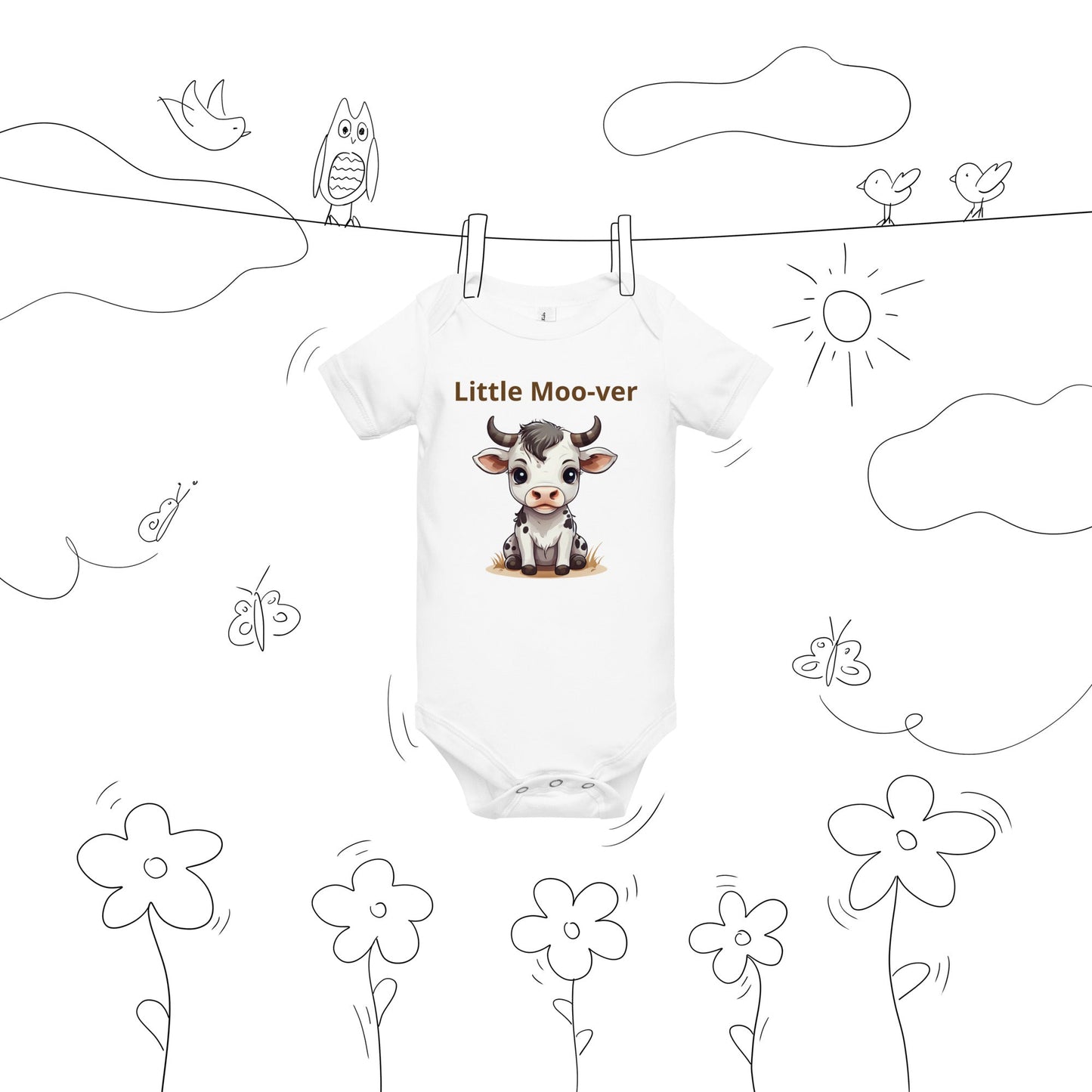 Cute Calf "Little Moo-ver" Baby Short Sleeve One Piece - Baby & Toddler Apparel - Discovery Co.