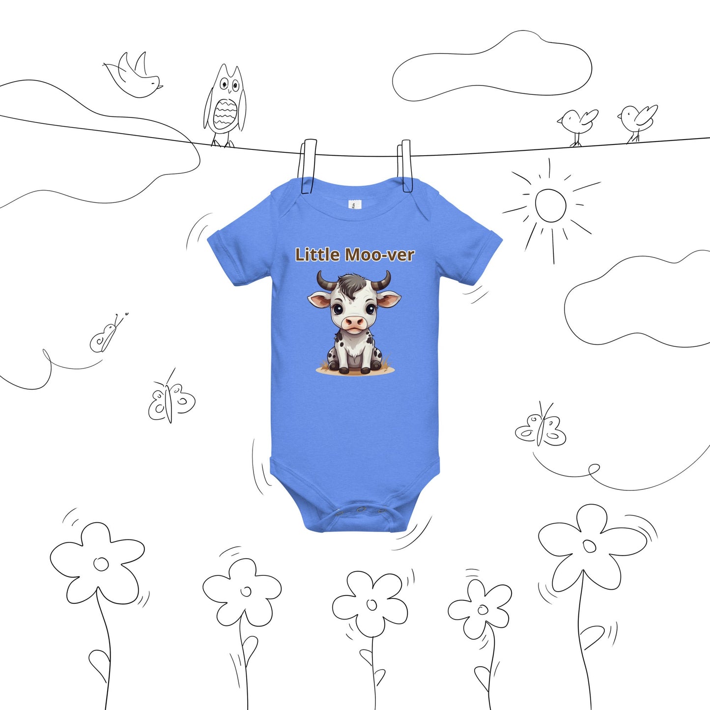 Cute Calf "Little Moo-ver" Baby Short Sleeve One Piece - Baby & Toddler Apparel - Discovery Co.