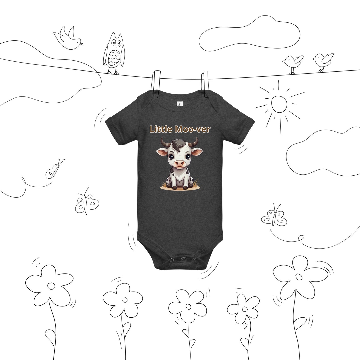 Cute Calf "Little Moo-ver" Baby Short Sleeve One Piece - Baby & Toddler Apparel - Discovery Co.