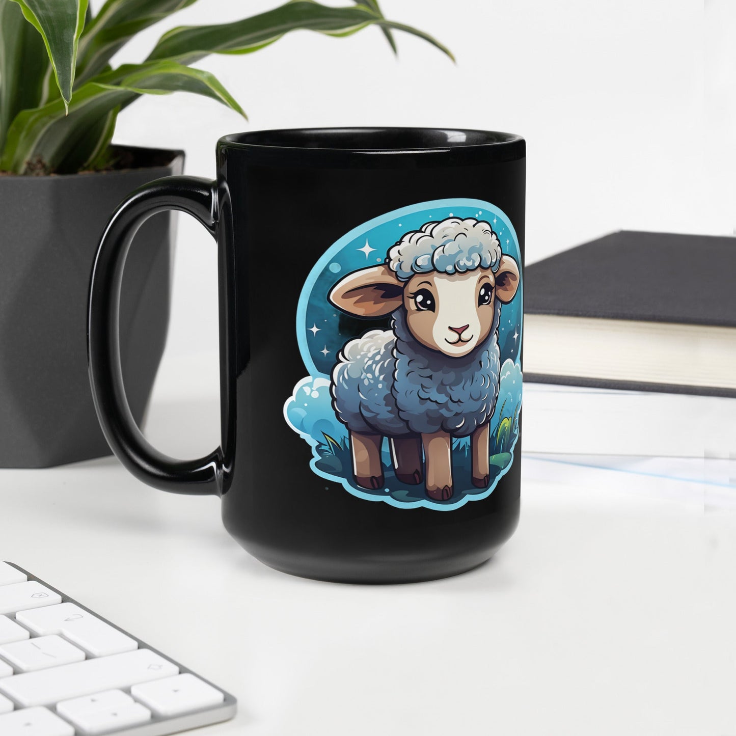 Cute Lamb Black Glossy Mug (11 oz, 15 oz) - Mugs - Discovery Co.