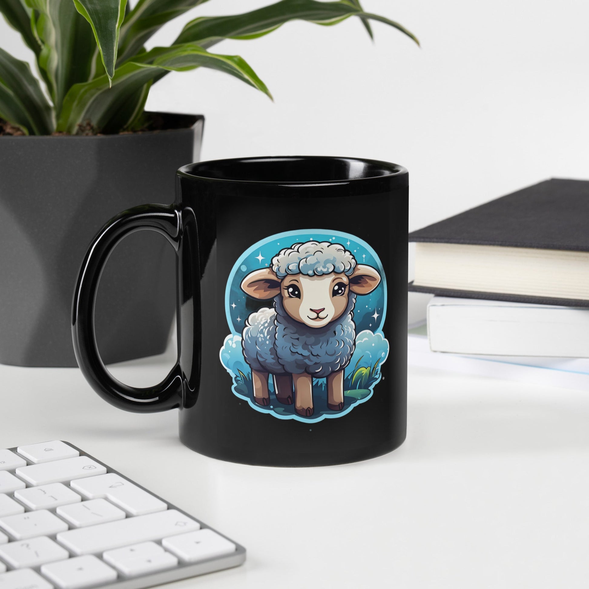 Cute Lamb Black Glossy Mug (11 oz) - Mugs - Discovery Co.