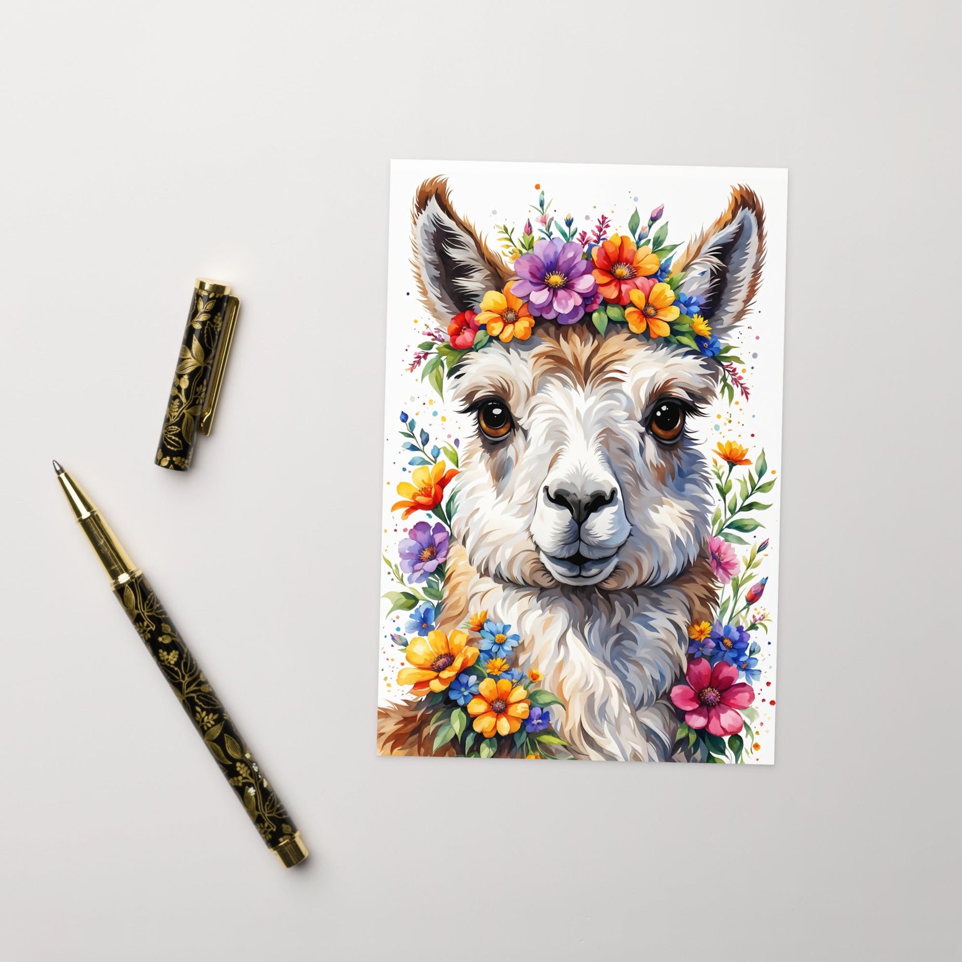 Cute Llama With Flowers Greeting Card - Greeting Card - Discovery Co.