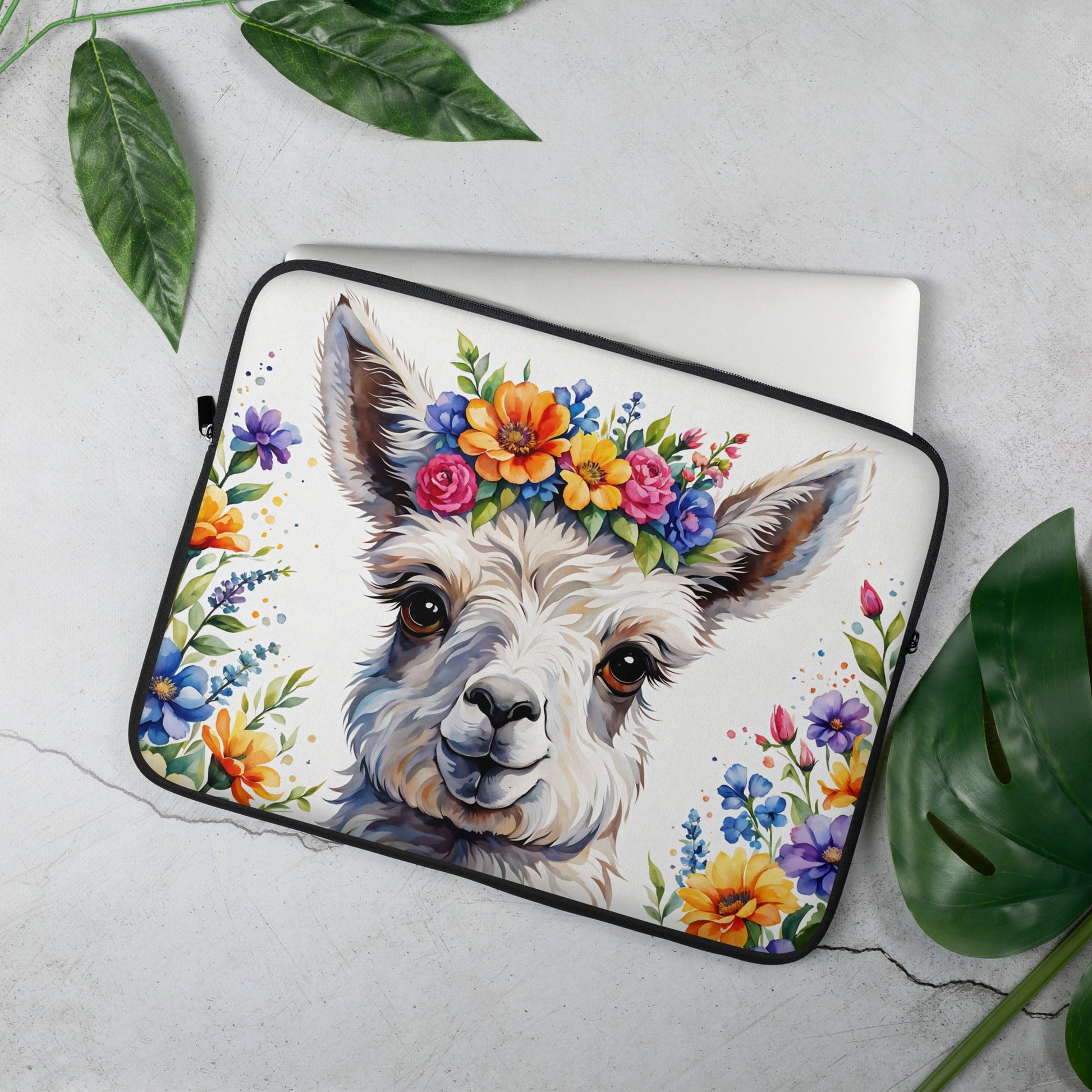 Cute Llama With Flowers Laptop Sleeve - Laptop Cases - Discovery Co.
