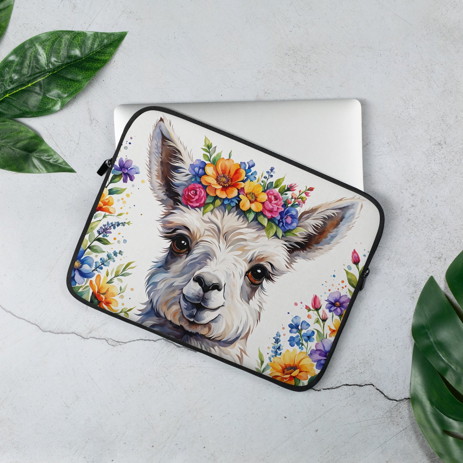 Cute Llama With Flowers Laptop Sleeve - Laptop Cases - Discovery Co.