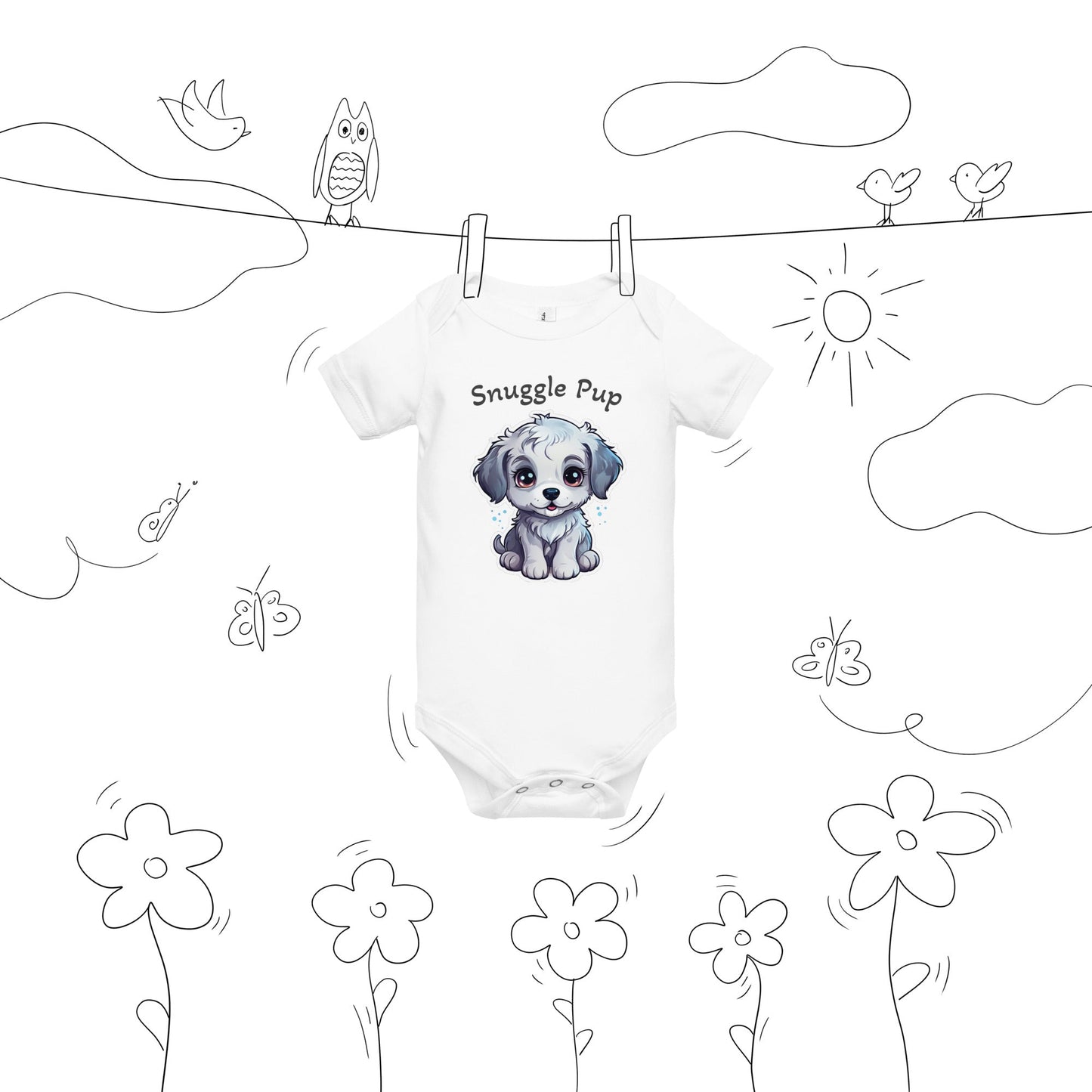 Cute Puppy "Snuggly Pup" Baby Short Sleeve One Piece - Baby & Toddler Apparel - Discovery Co.