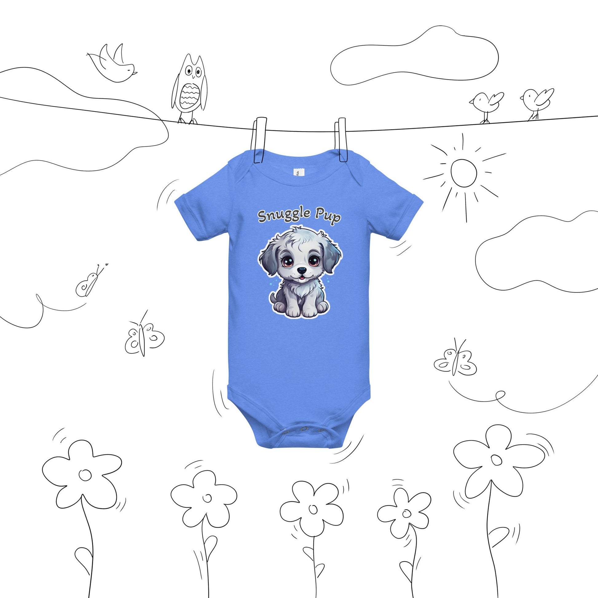 Cute Puppy "Snuggly Pup" Baby Short Sleeve One Piece - Baby & Toddler Apparel - Discovery Co.