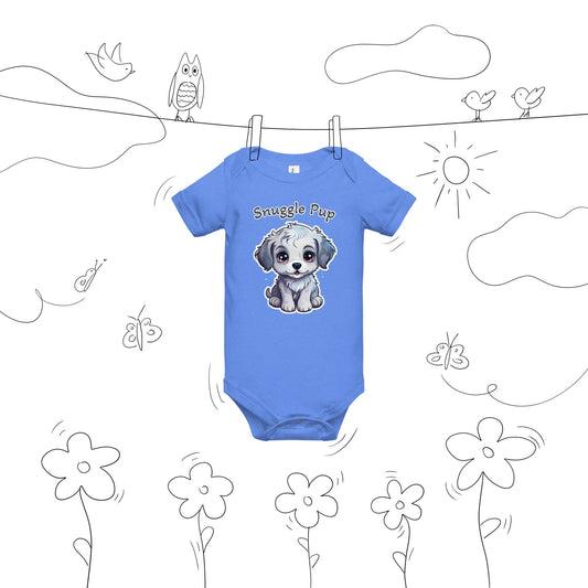 Cute Puppy "Snuggly Pup" Baby Short Sleeve One Piece - Baby & Toddler Apparel - Discovery Co.