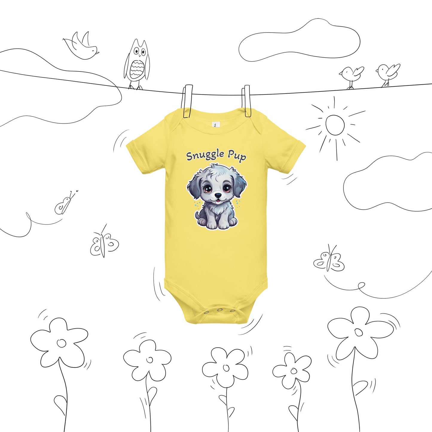 Cute Puppy "Snuggly Pup" Baby Short Sleeve One Piece - Baby & Toddler Apparel - Discovery Co.