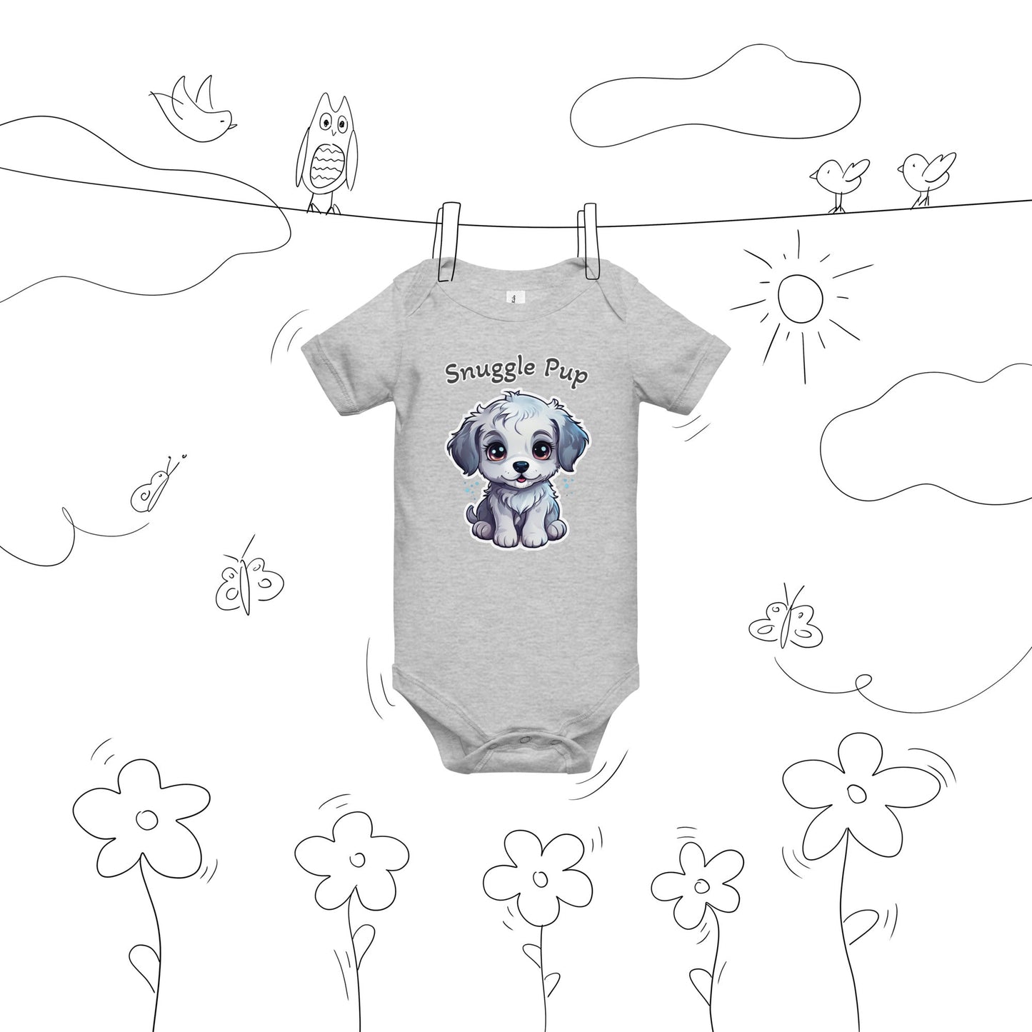 Cute Puppy "Snuggly Pup" Baby Short Sleeve One Piece - Baby & Toddler Apparel - Discovery Co.