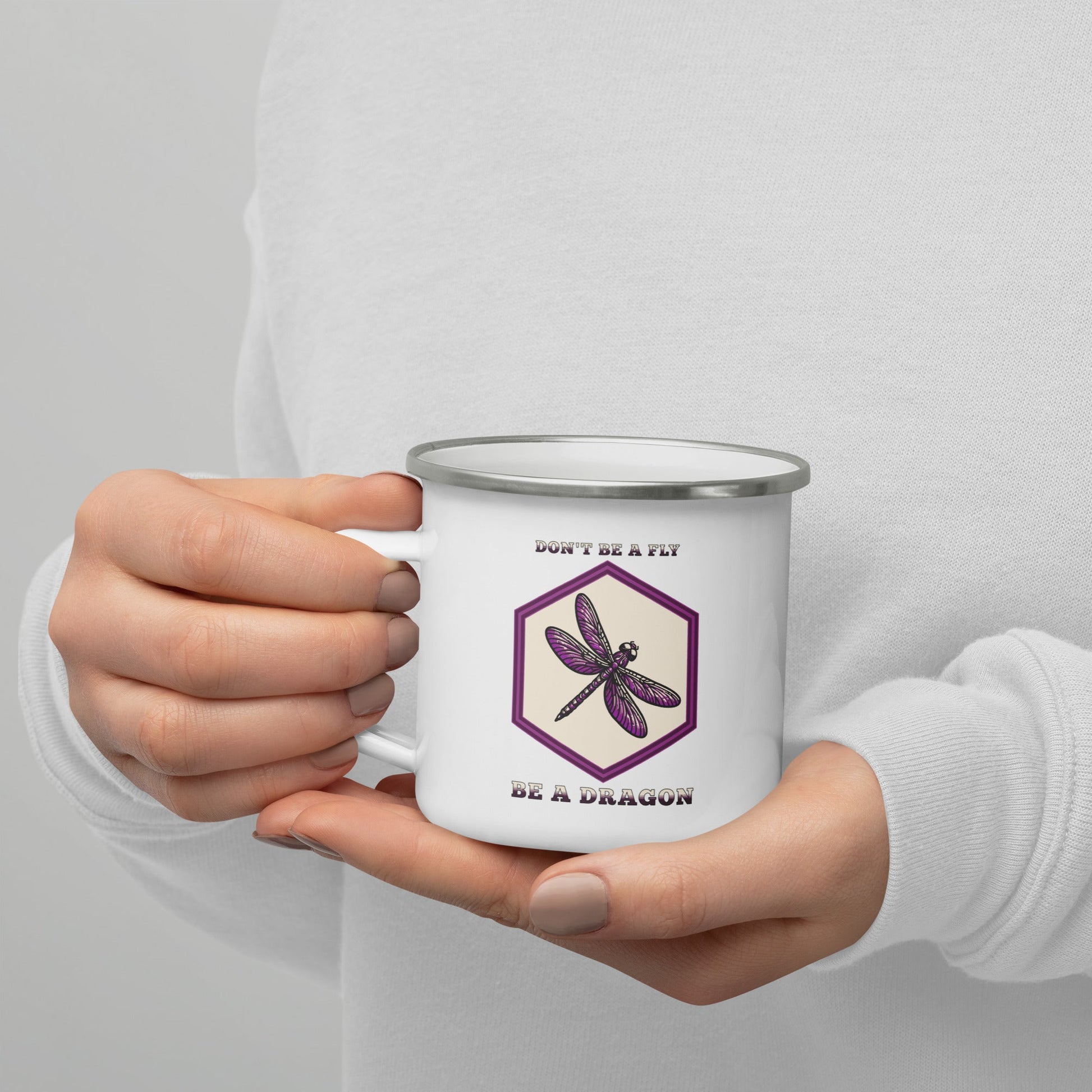 Don't Be A Fly Be A Dragon Enamel Mug - Mugs - Discovery Co.