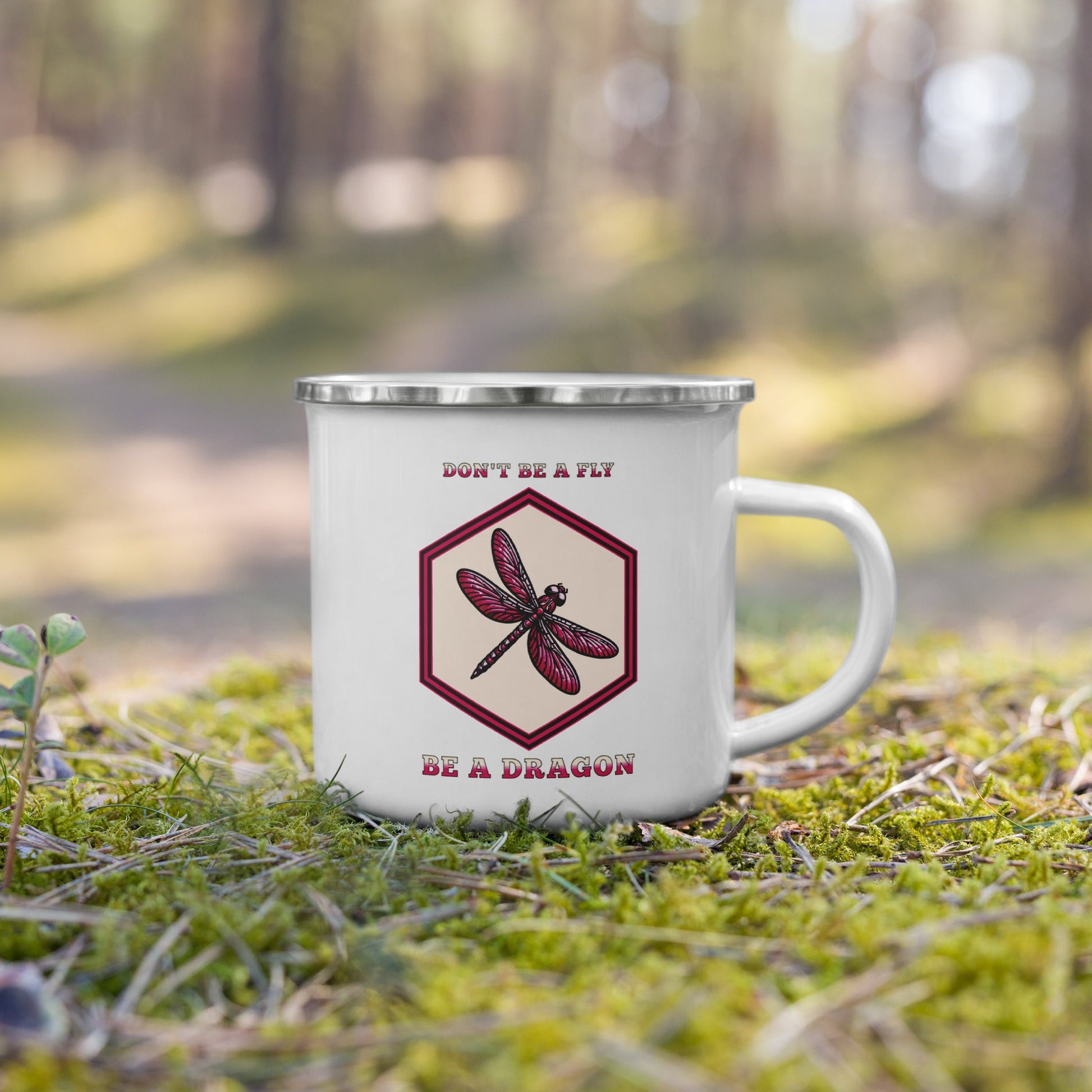 Don't Be A Fly Be A Dragon II Enamel Mug - Mugs - Discovery Co.