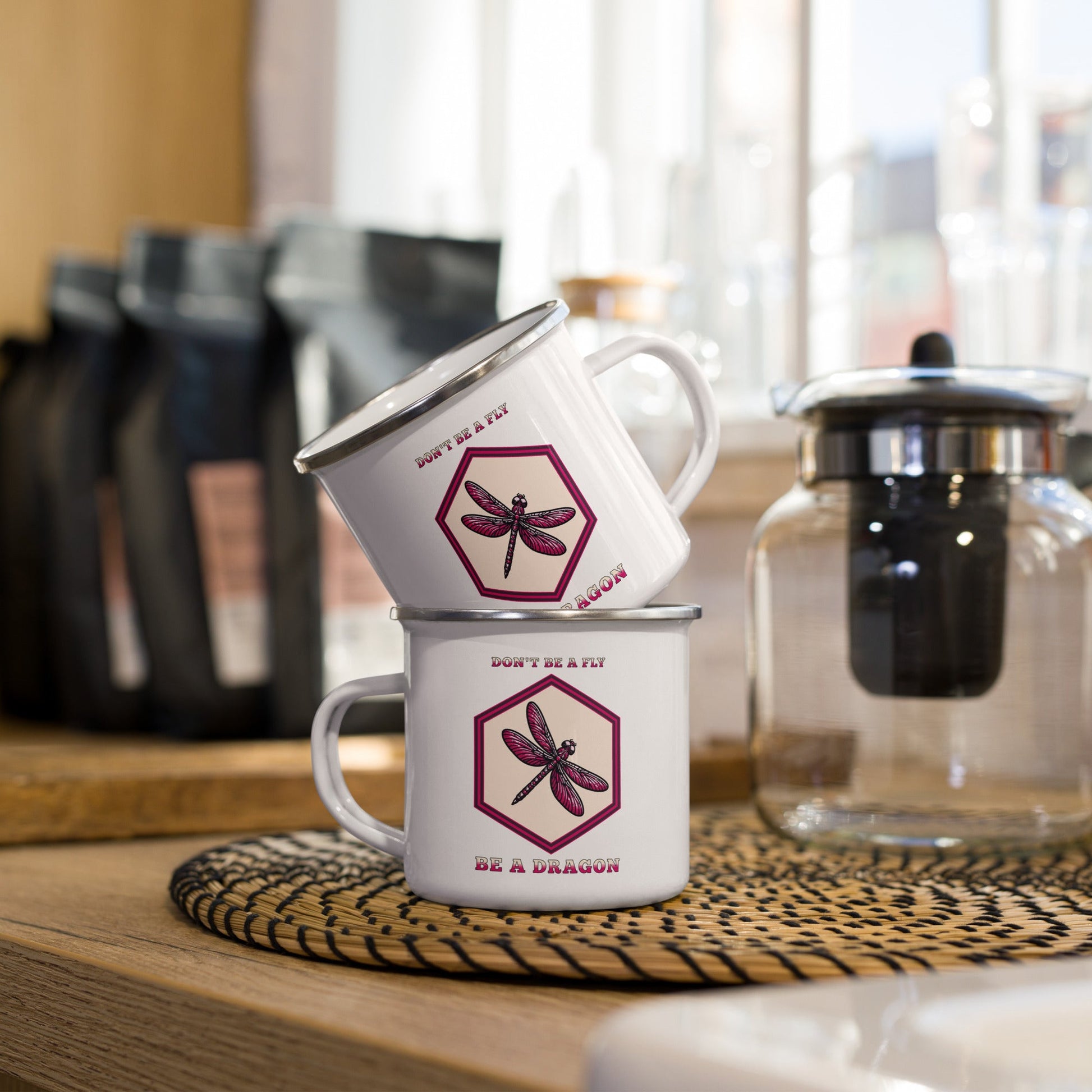 Don't Be A Fly Be A Dragon II Enamel Mug - Mugs - Discovery Co.