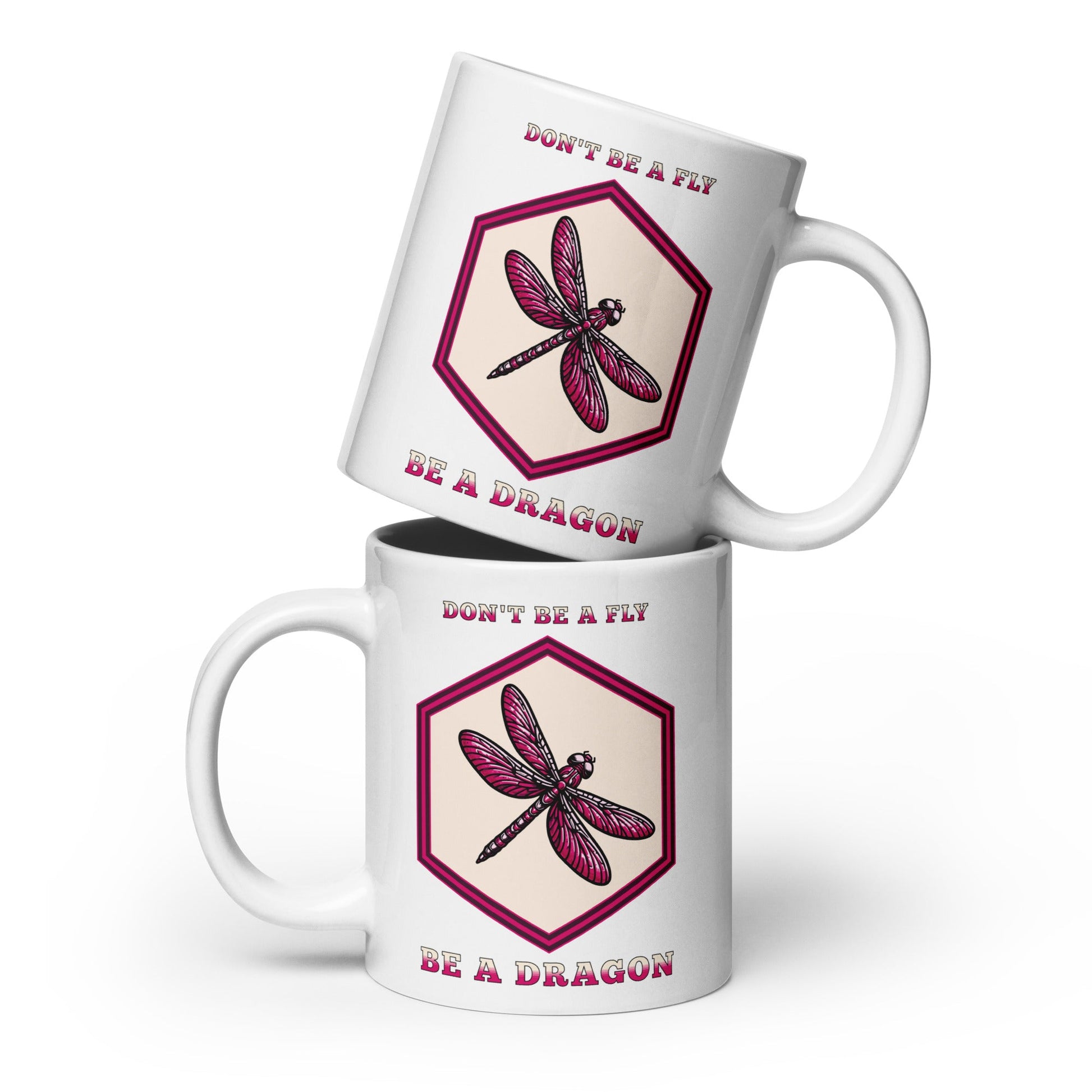 Don't Be A Fly Be A Dragon II White Glossy Mug (11 oz. 15 oz, 20 oz) - Mugs - Discovery Co.