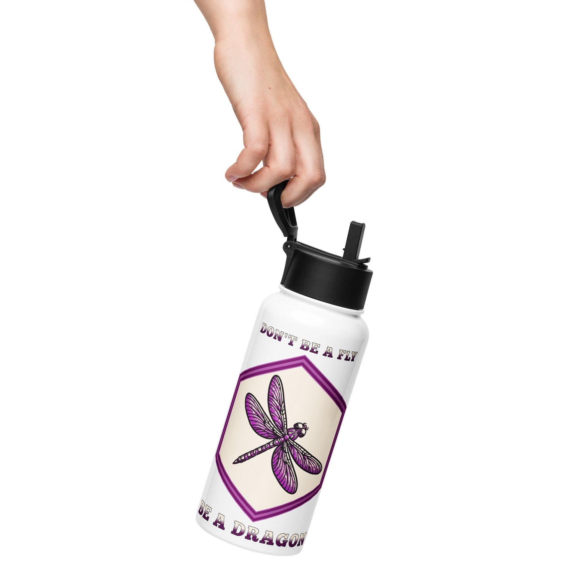 Don't Be A Fly Be A Dragon Stainless Steel Water Bottle With Straw Lid - Stainless Steel Water Bottle With Straw Lid - Discovery Co.
