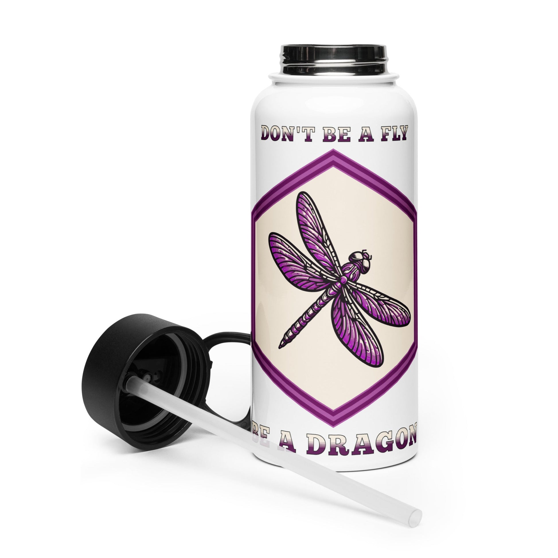 Don't Be A Fly Be A Dragon Stainless Steel Water Bottle With Straw Lid - Stainless Steel Water Bottle With Straw Lid - Discovery Co.