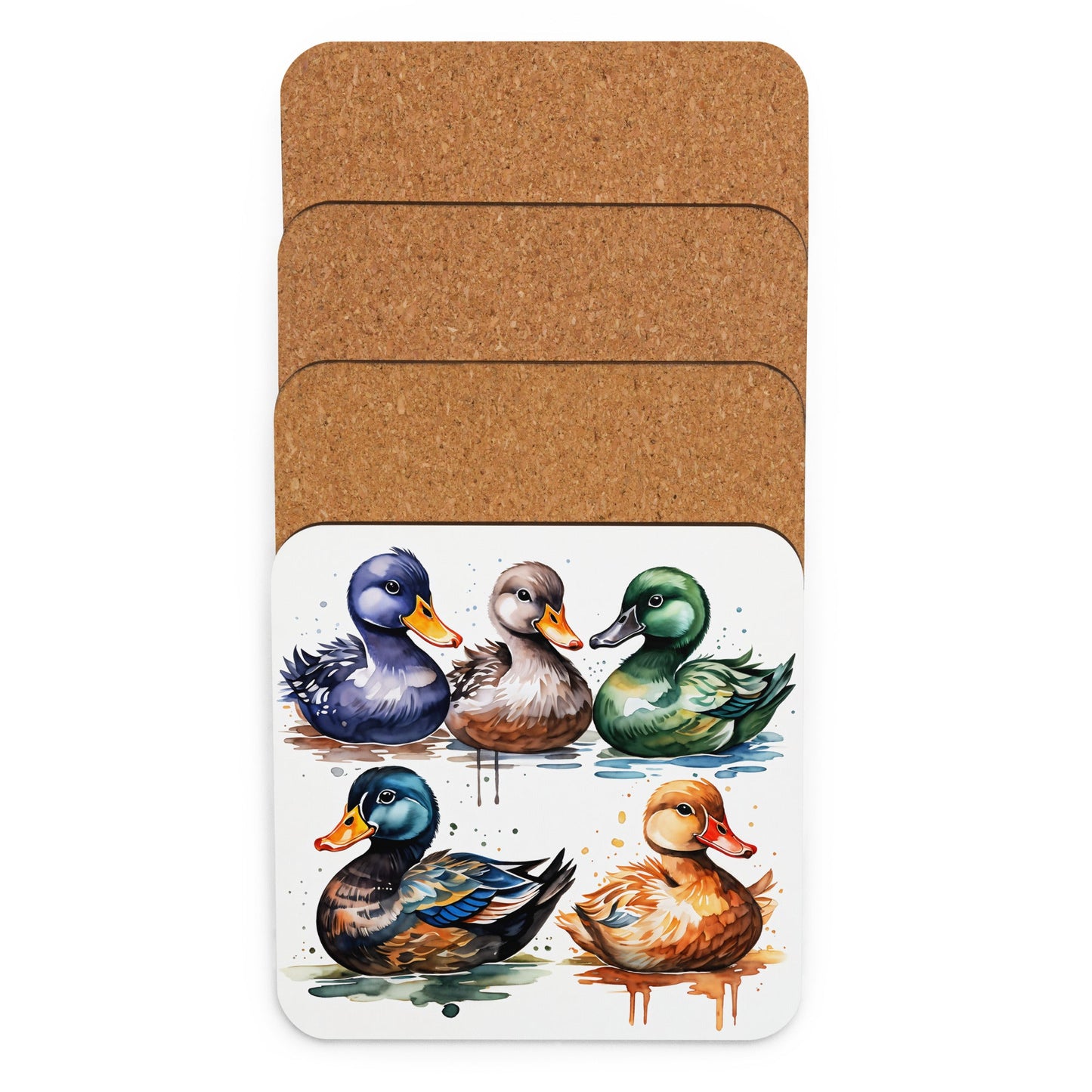 Ducks Watercolor Art Cork - back Coaster - Coasters - Discovery Co.