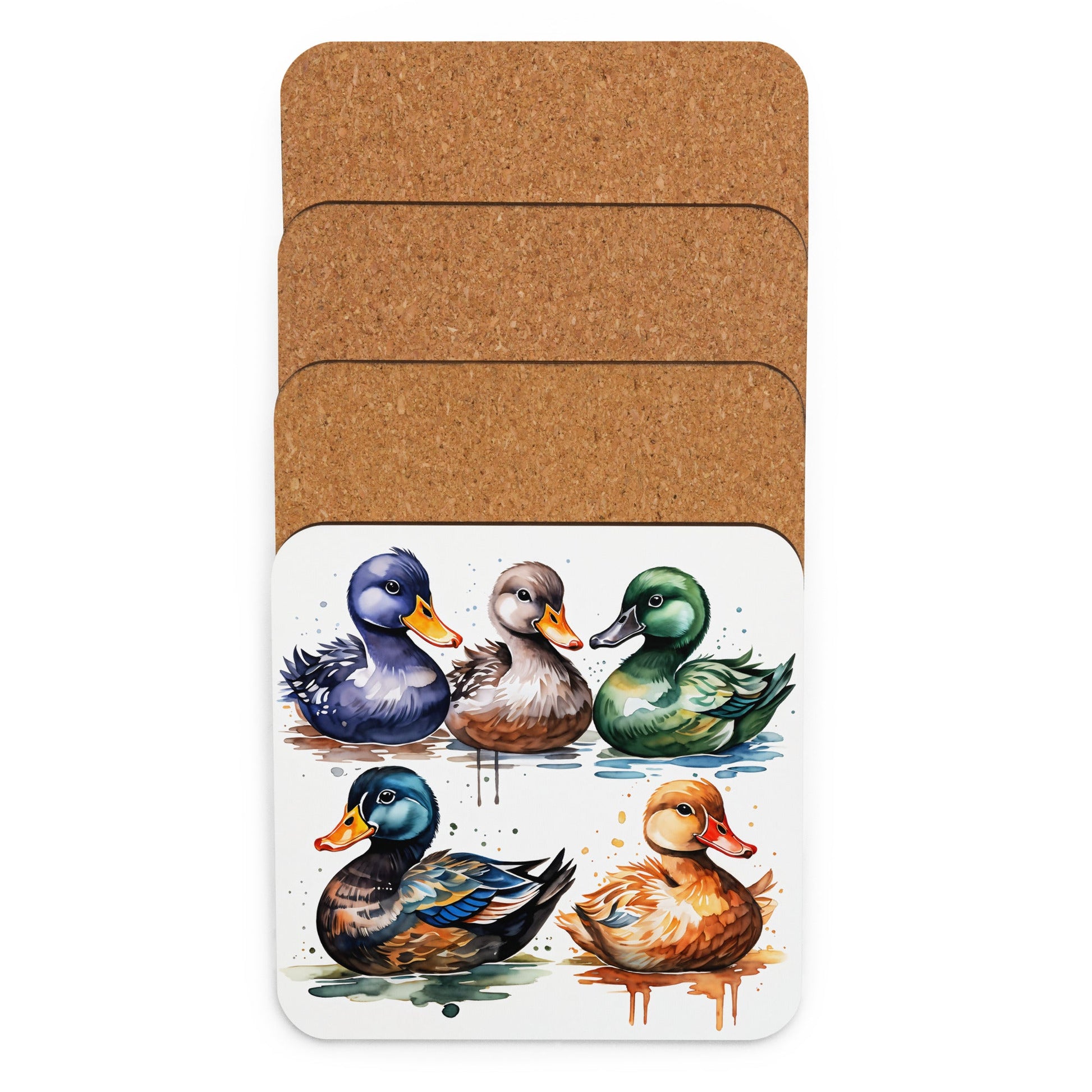 Ducks Watercolor Art Cork - back Coaster - Coasters - Discovery Co.