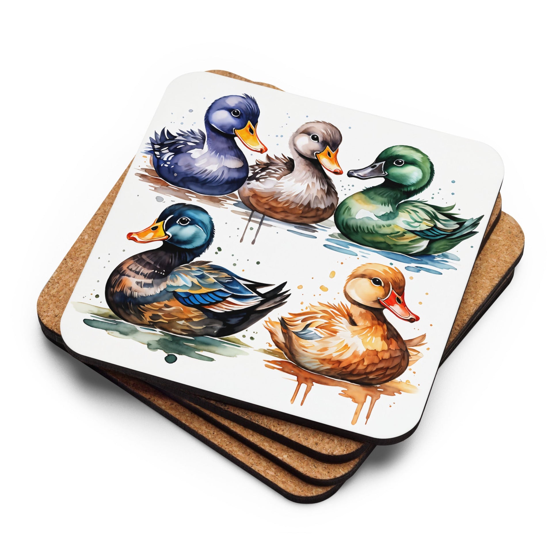 Ducks Watercolor Art Cork - back Coaster - Coasters - Discovery Co.